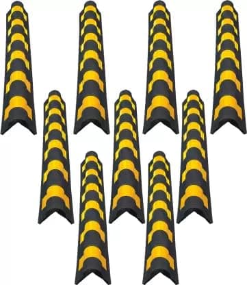 LADWA 1000 mm 3 Pieces Parking Safety Pillar Guard, Rubber Corner Bounce Shaped Guard with Yellow Reflective Tapes For High Visibility - (Pack Of 3)