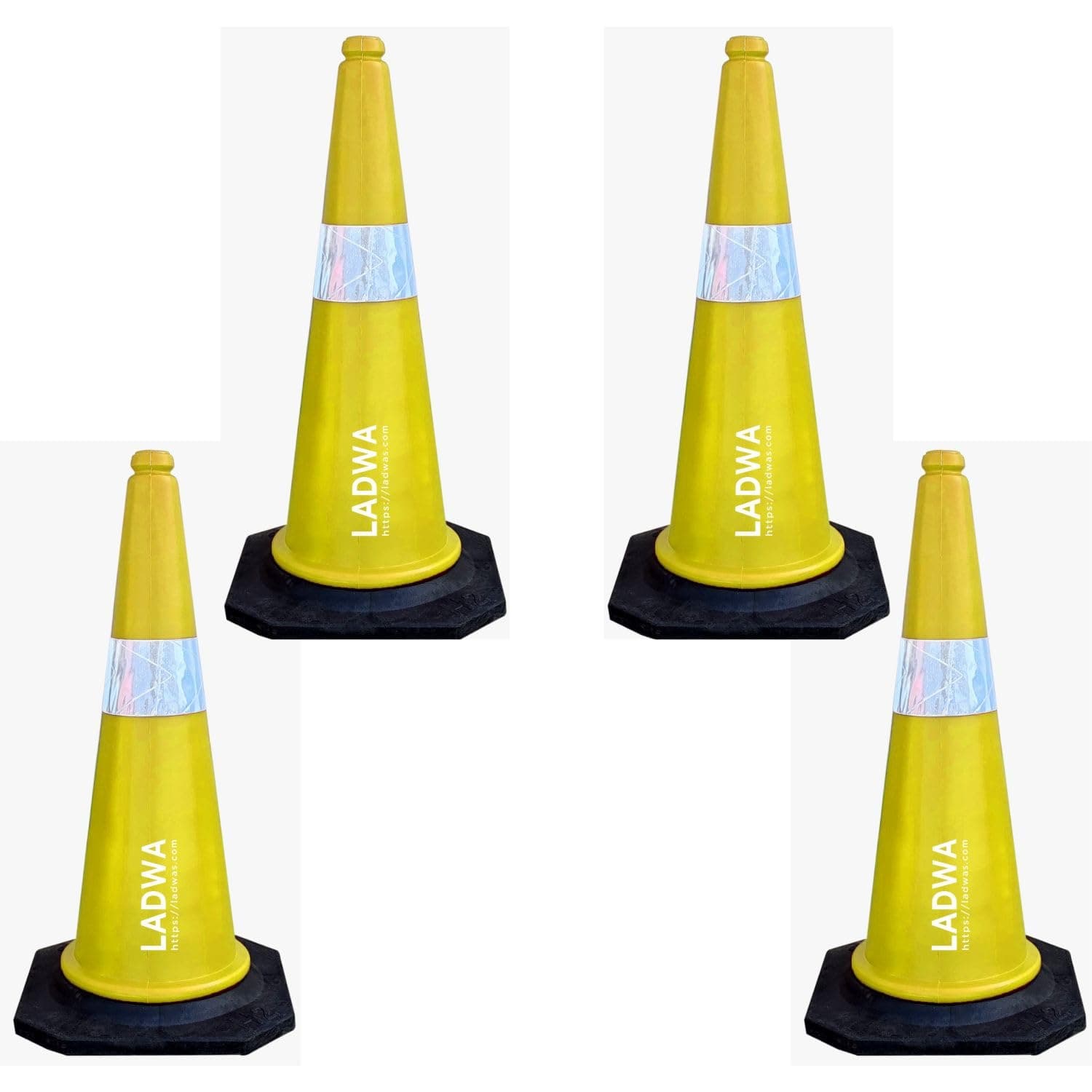 LADWA Industrial Accident Road Safety Cone Pack of 4, 750mm, 4 Traffic Safety Yellow Cones + 4 mtr chain + 4 Hooks with Black Rubber Weighted Base and Highly Visible Reflective Collar (Yellow)