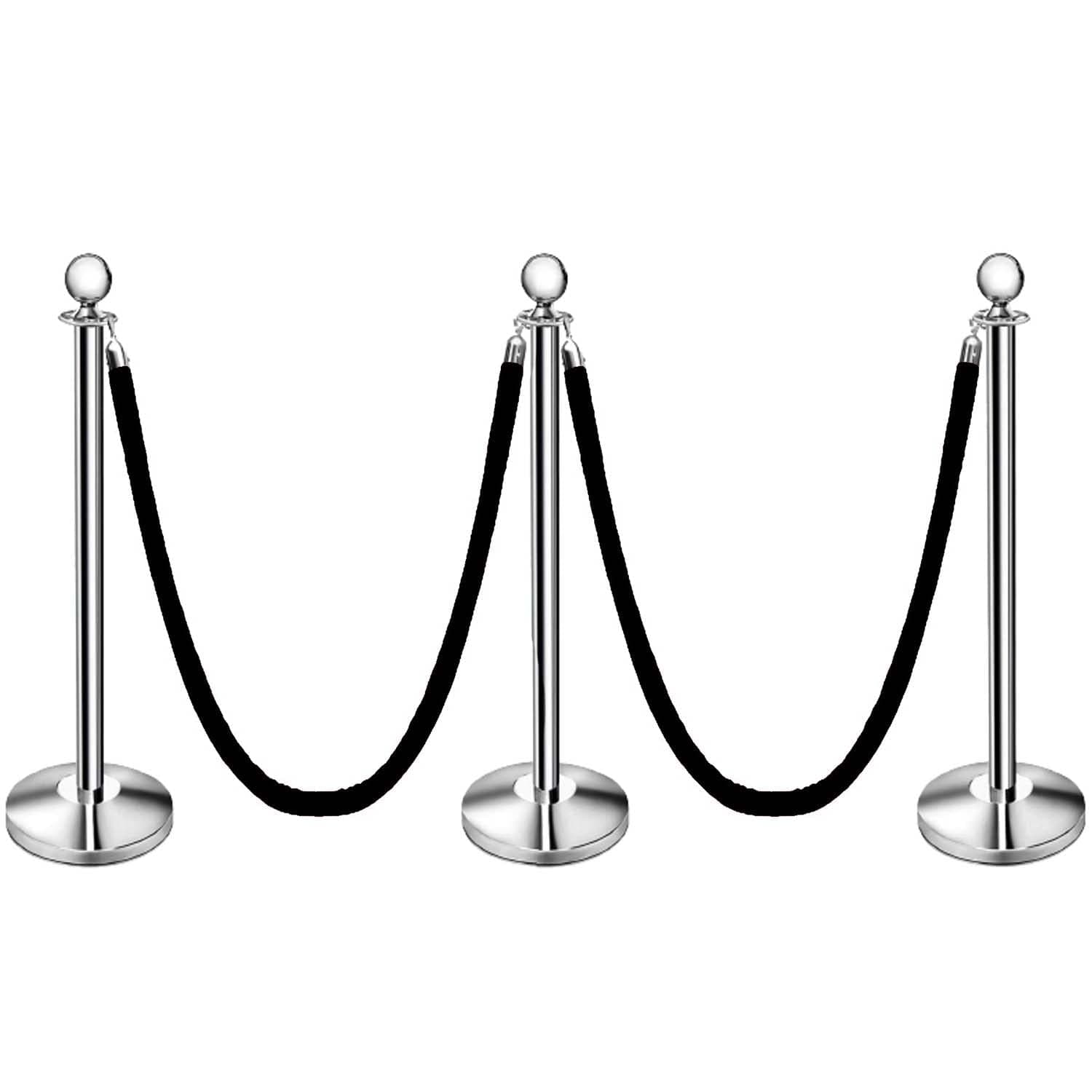 LADWA Set of 3 Silver Finish Q Please (Q Manager) with Black Velvet Rope for Ensuring Social Distancing, Queue Manager with 1.5m Rope, Barricade, Stanchions (Set of 3 Pillar and 3 Rope)