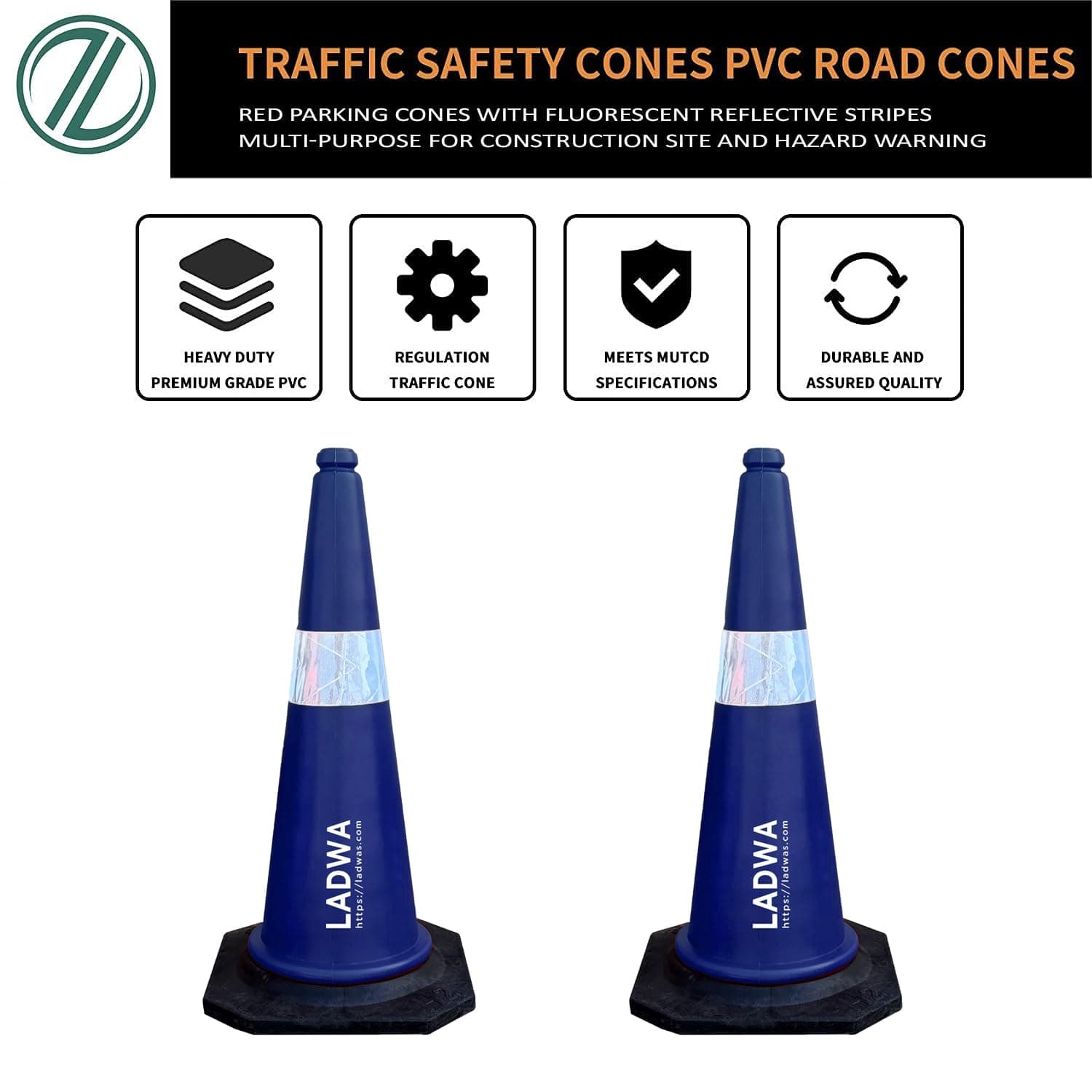 LADWA 750mm Combo of Impact Resistant Road 1 Traffic Safety Blue Cones + 1 mtr chain + 1 Hooks. view 3