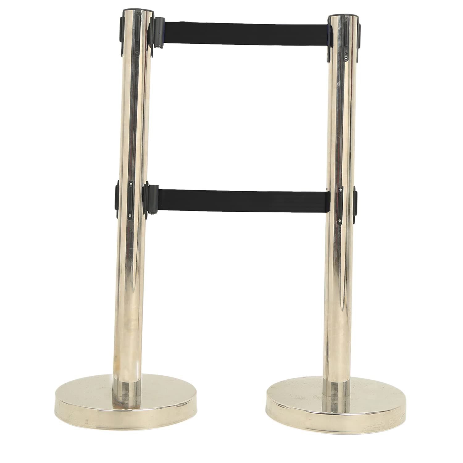 LADWA Set of 2 Double Belt Q Please (Q Manager), 202 Grade Extendable 2.25 mtr Hook Type Stanchions Barrier Accessories Steel Barricade, Black Que Manager