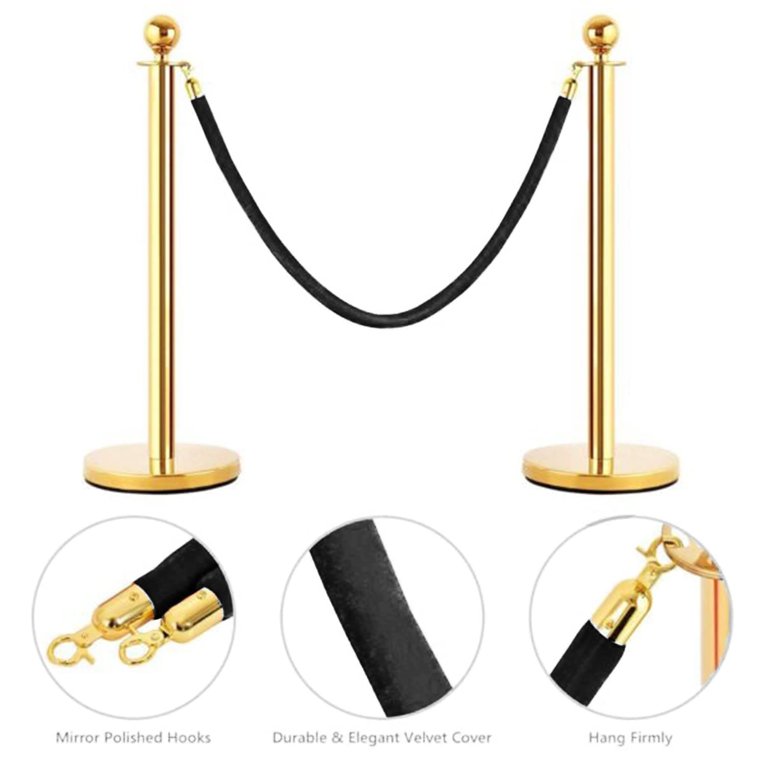 LADWA Set of 9 Golden Finish Q Please (Q Manager) with Black Velvet Rope for Ensuring Social Distancing, Queue Manager with 1.5m Rope, Barricade, Stanchions (Set of 9 Pillar and 9 Rope) view 4