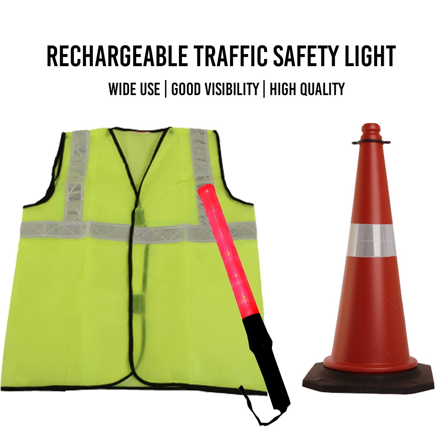 LADWA Red & Black Traffic Safety Cone Reflective Jacket Green & Plain Baton (Lenght - 20 Inch) (Red & Green) view 3
