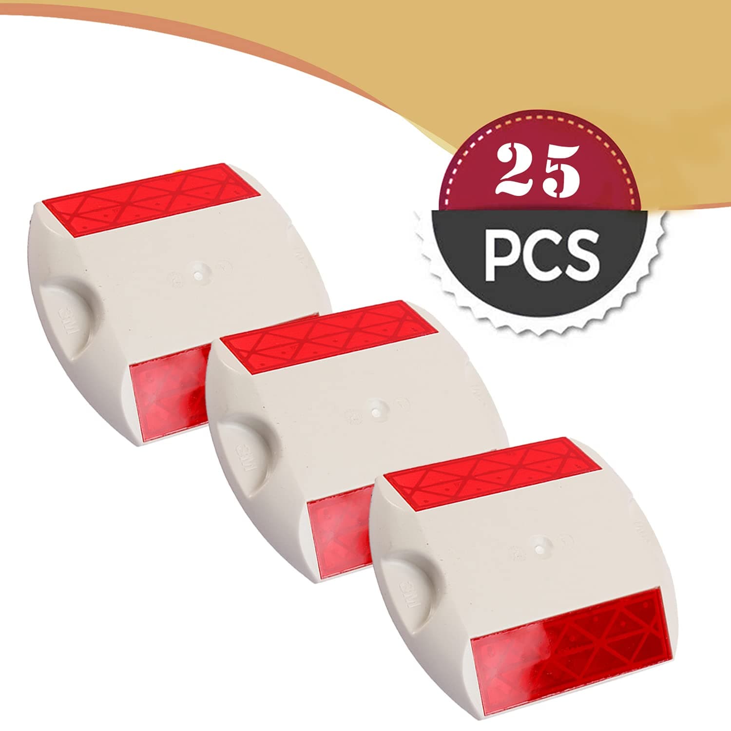 LADWA 50 Pieces White Road Studs/Reflectors (10cm x 9cm), Great Reflecting for Speed Bumps, Sidewalks, Pedestrian Crossings, Freeways & Driveways (White) view 2