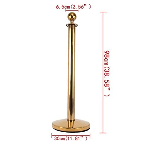 LADWA Set of 4 Golden Finish Q Please (Q Manager) with Red Velvet Rope for Ensuring Social Distancing, Queue Manager with 1.5m Rope, Barricade, Stanchions (Set of 4 Pillar and 2 Rope) view 3