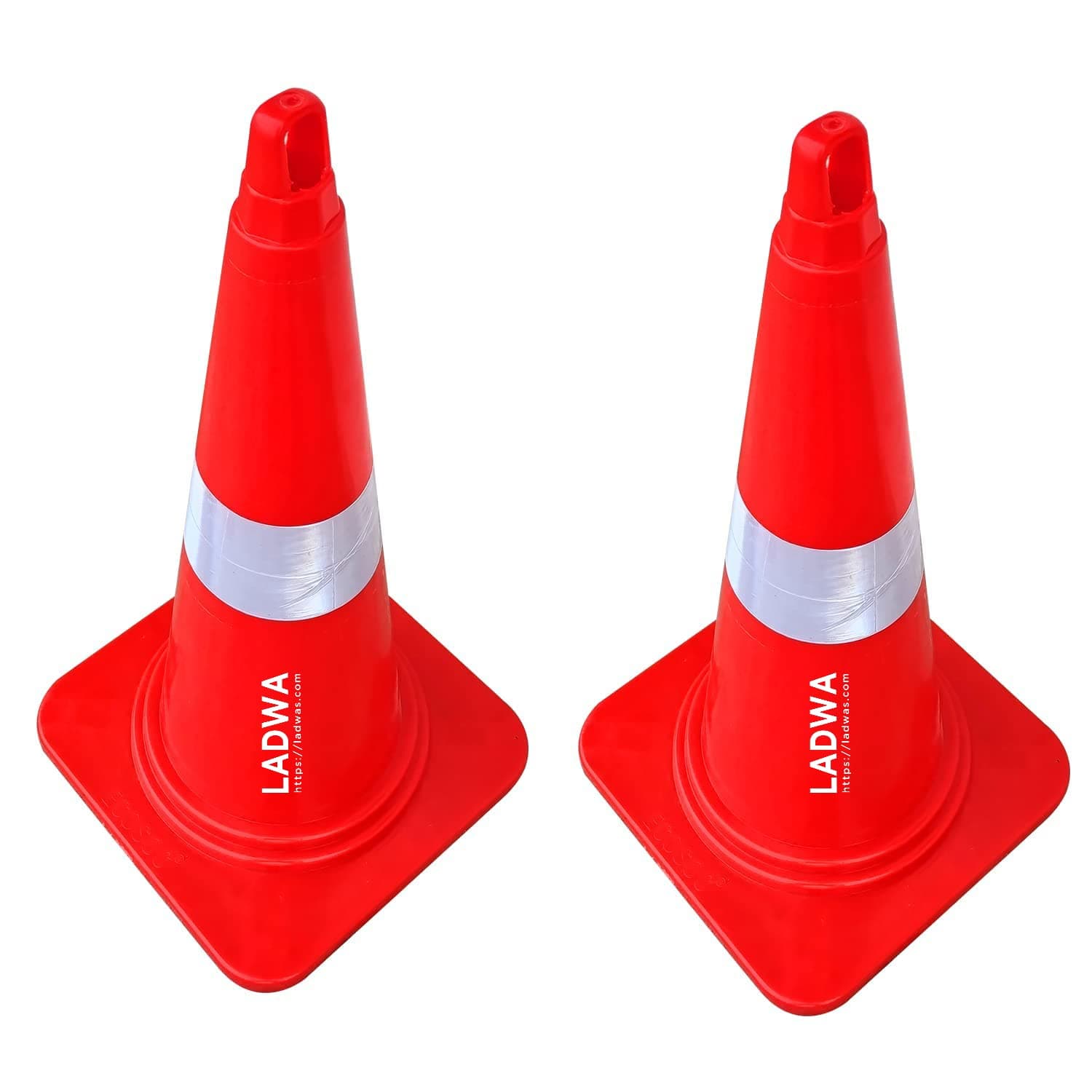 LADWA Safety Cones Multipurpose PVC Plastic Traffic Safety Cone with Black Rubber Weighted Base and Highly Visible Reflective Collar (Pack of 2)