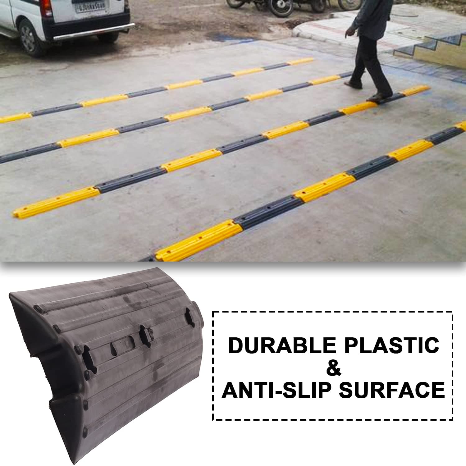 LADWA 4 Mtrs Plastic Rumblers Safety Speed Breaker in Black & Yellow Color for High Visibility view 2