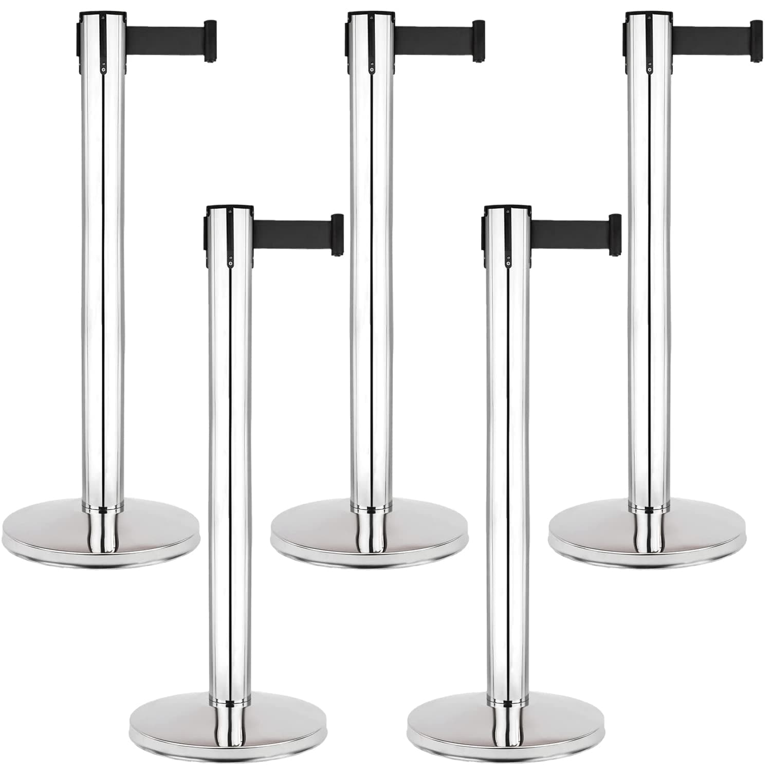LADWA Set of 5 Q Please (Q Manager), 202 Grade Extendable 2.25 mtr Hook Type Stanchions Barrier Accessories Steel Barricade, Black Que Manager
