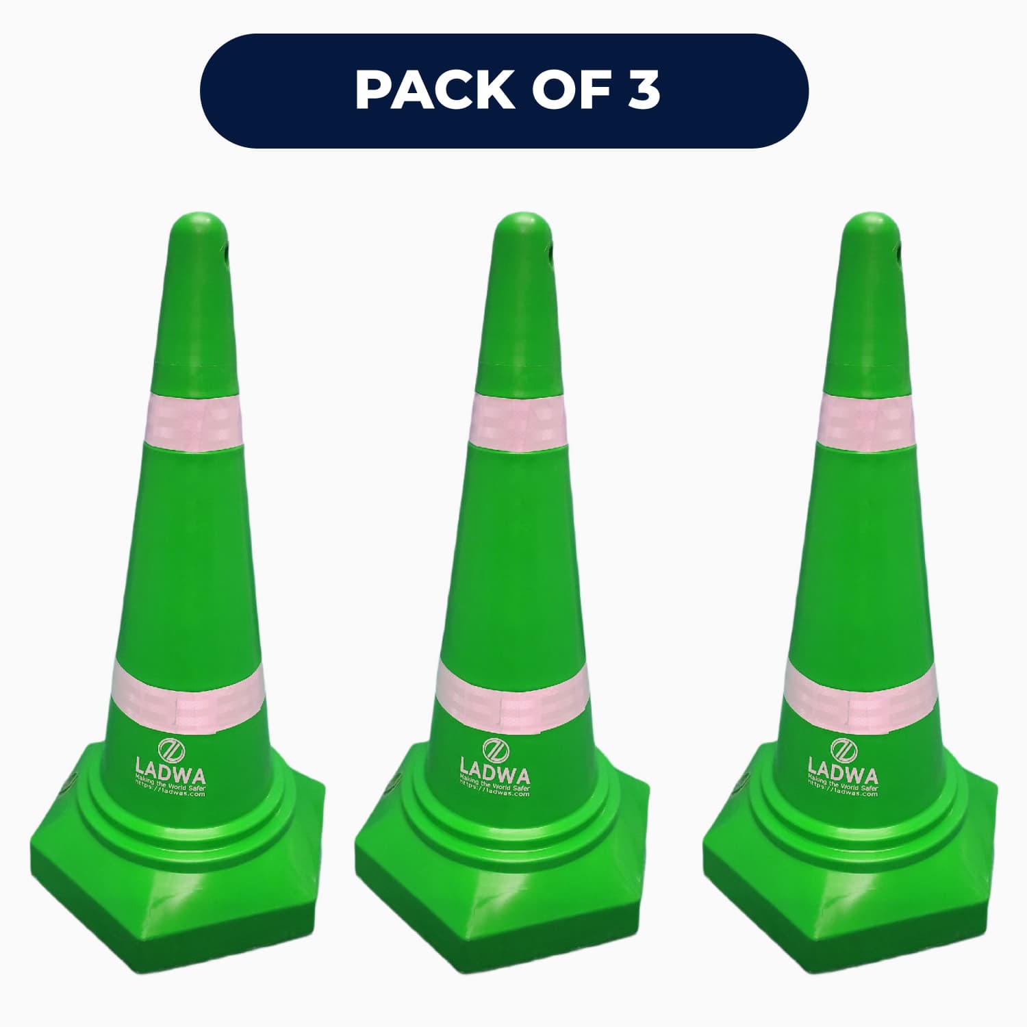 LADWA Safety Cones - Round Top-Hexa Base -Green-4.0 Kg 750mm
(Pack -3)