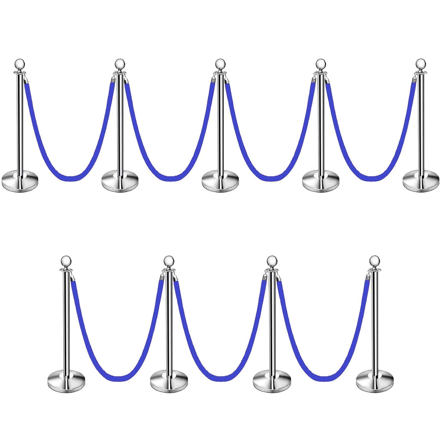 LADWA Set of 9 Silver Finish Q Please (Q Manager) with Blue Velvet Rope for Ensuring Social Distancing, Queue Manager with 1.5m Rope, Barricade, Stanchions (Set of 9 Pillar and 9 Rope)
