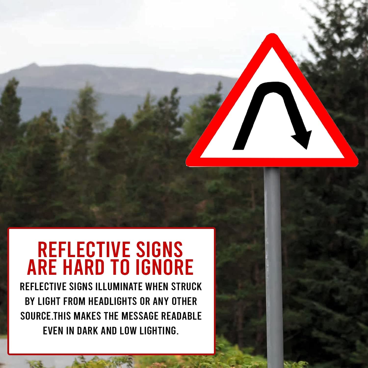 LADWA Triangle Signage 600mm - Right Hair Pin Bend view 5