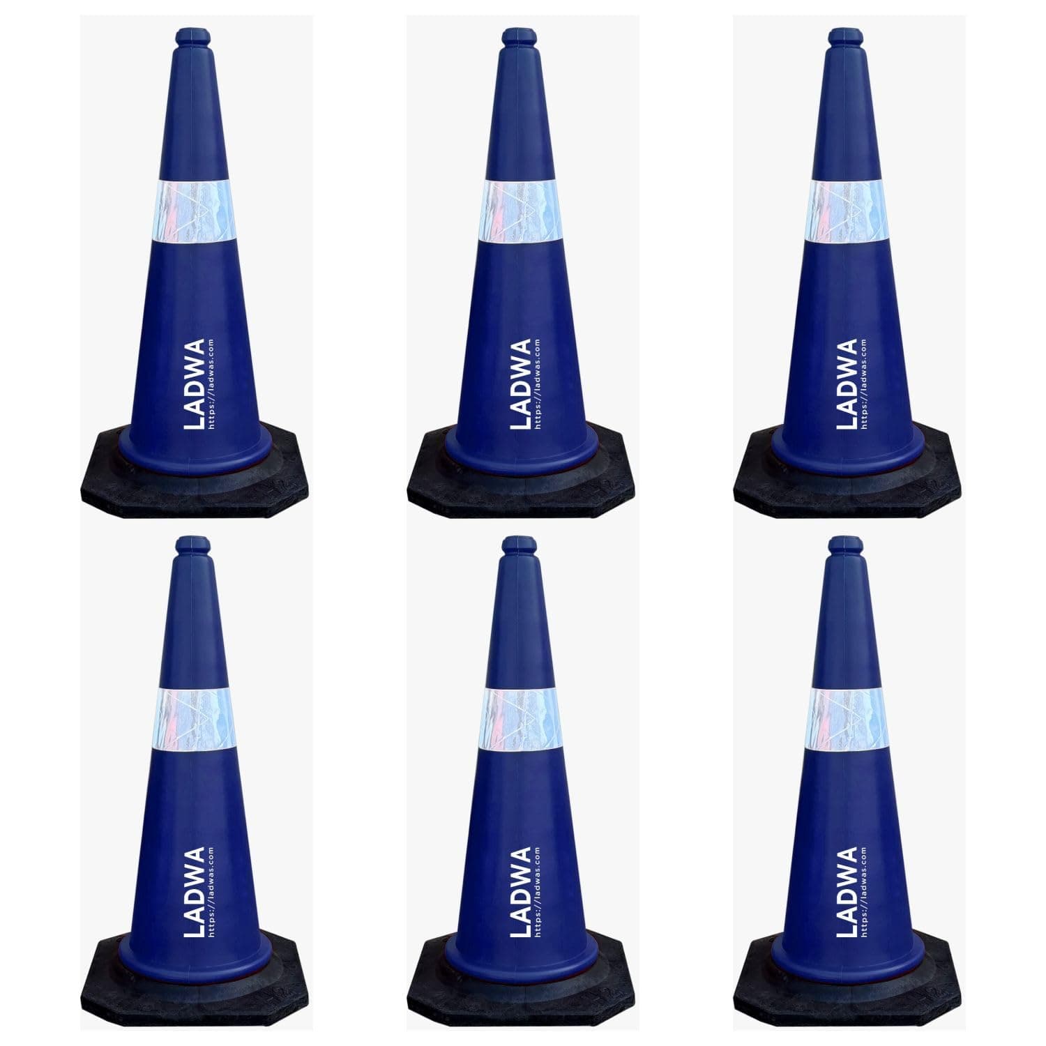 LADWA 750mm Combo of Impact Resistant Road 6 Traffic Safety Blue Cones + 6 mtr chain + 6 Hooks.