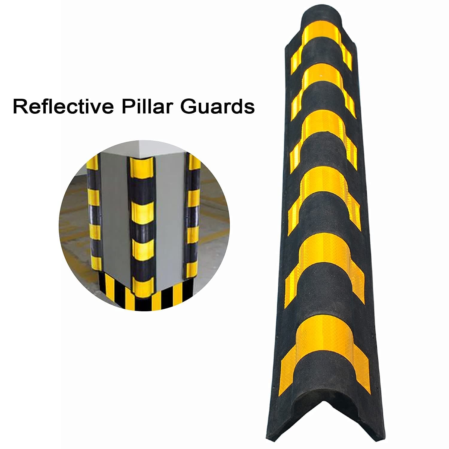 LADWA 1000 mm 4 Pcs Parking Safety Pillar Guard, Rubber Corner Bounce Shaped Guard with Yellow Reflective Tapes for High Visibility - (Pack of 4) view 3