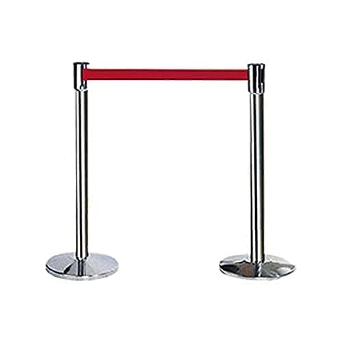 LADWA Set of 4 Q Please (Q Manager), 202 Grade Extendable 2.25 mtr Hook Type Stanchions Barrier Accessories Steel Barricade, Que Manager with A3 Sign Plate - Red Tape view 4