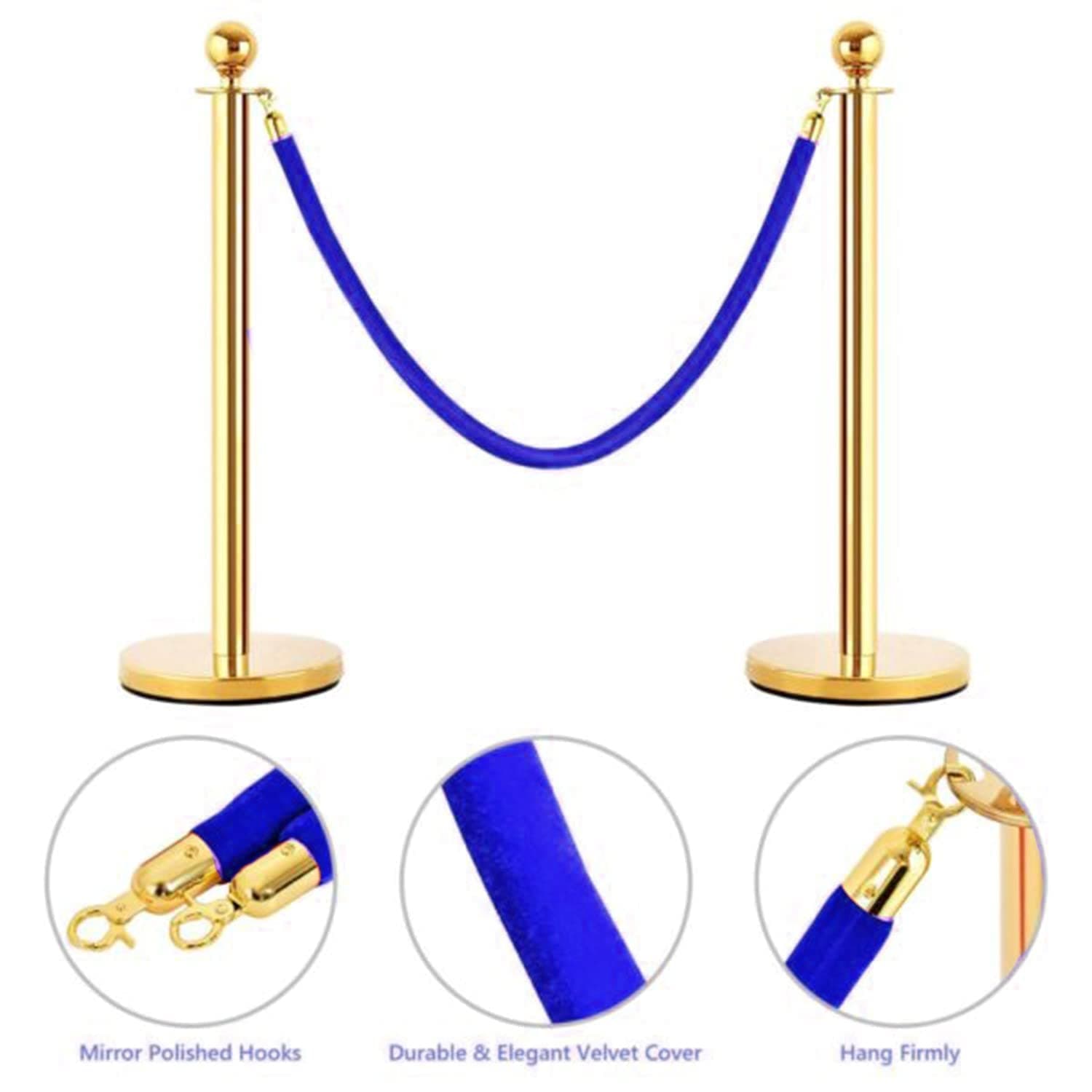 LADWA Set of 2 Golden Finish Q Please (Q Manager) with Blue Velvet Rope for Ensuring Social Distancing, Queue Manager with 1.5m Rope, Barricade, Stanchions (Set of 2 Pillar and 1 Rope) view 4