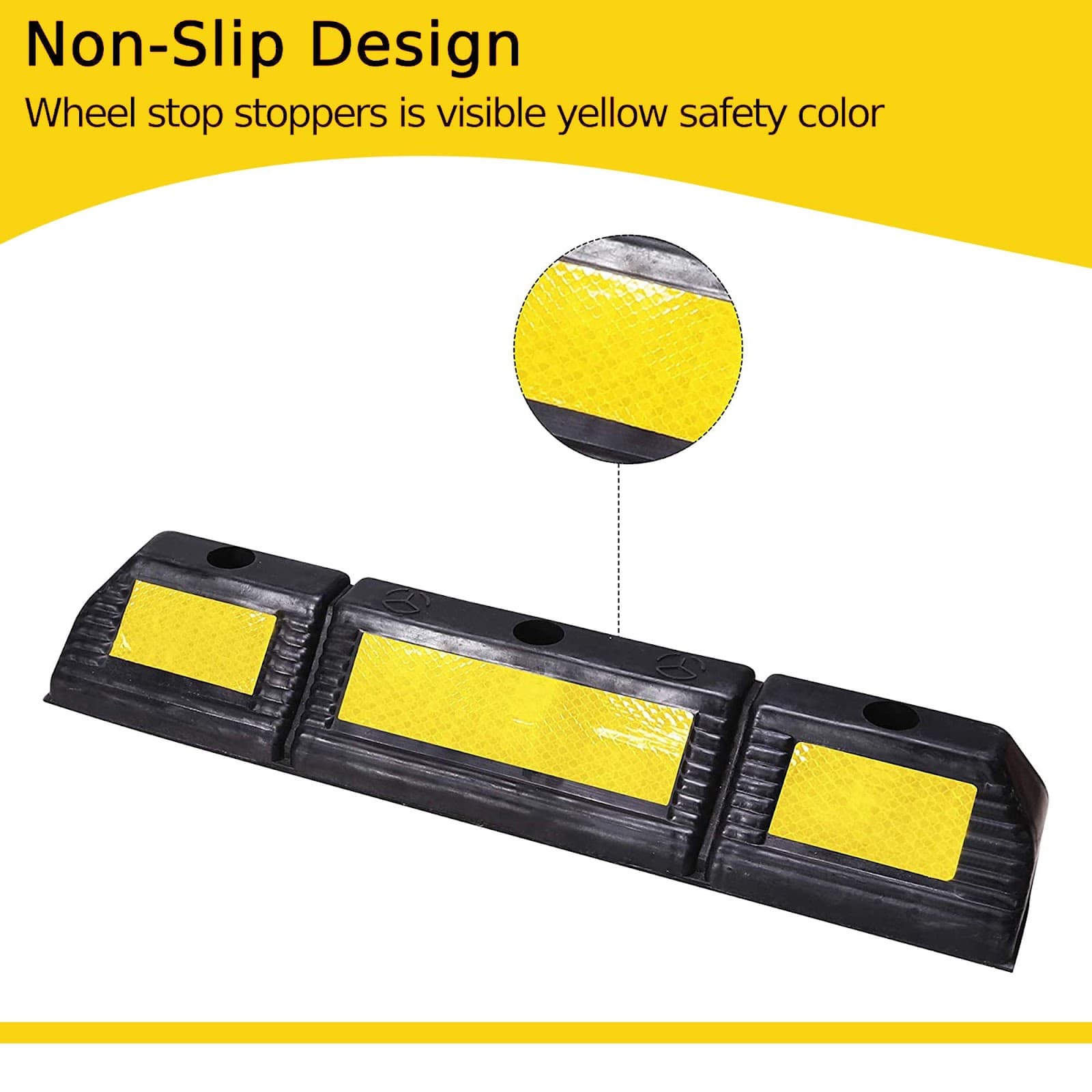 LADWA 600 mm, Pack of 5 Rubberised Car Wheel Parking Stopper for Garage Floor with Reflective Yellow Tape Curb view 3