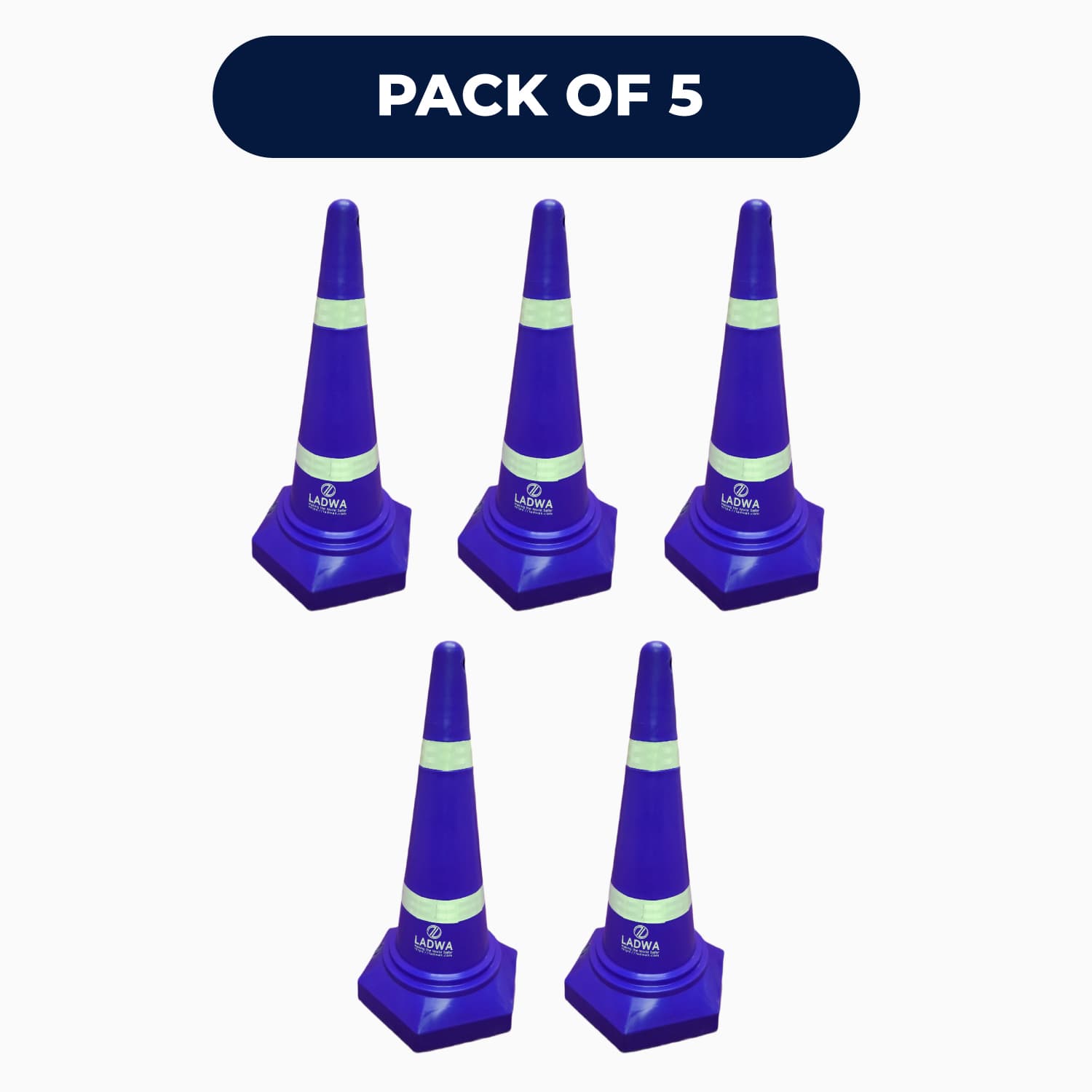 LADWA Safety Cones - Round Top-Hexa Base -Blue-4.0 Kg 750mm
(Pack -5)