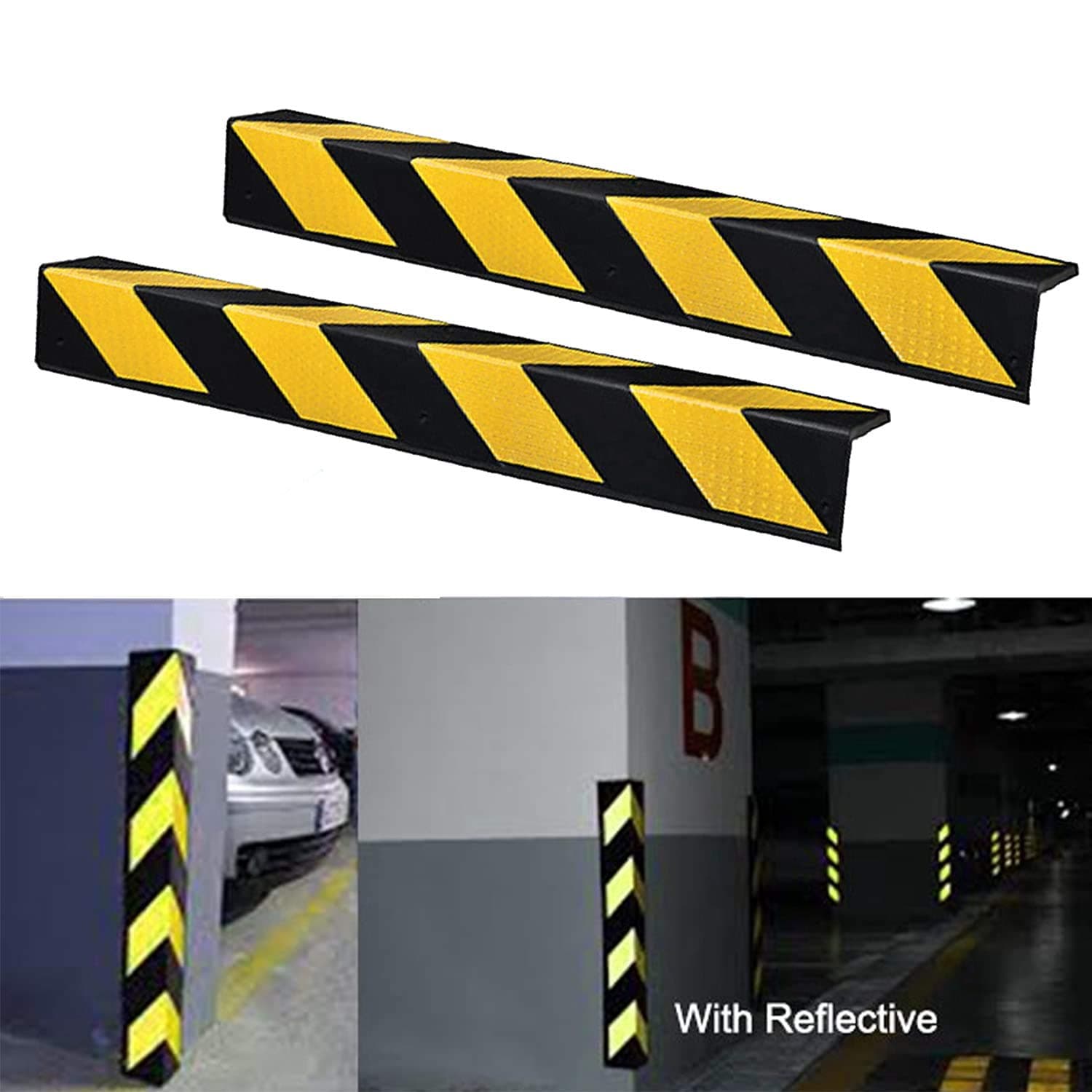 LADWA 800mm, 20 Pieces Parking Safety Pillar Guard, Rubber Corner L Shaped Guard with Yellow Reflective Tapes For High Visibility view 2