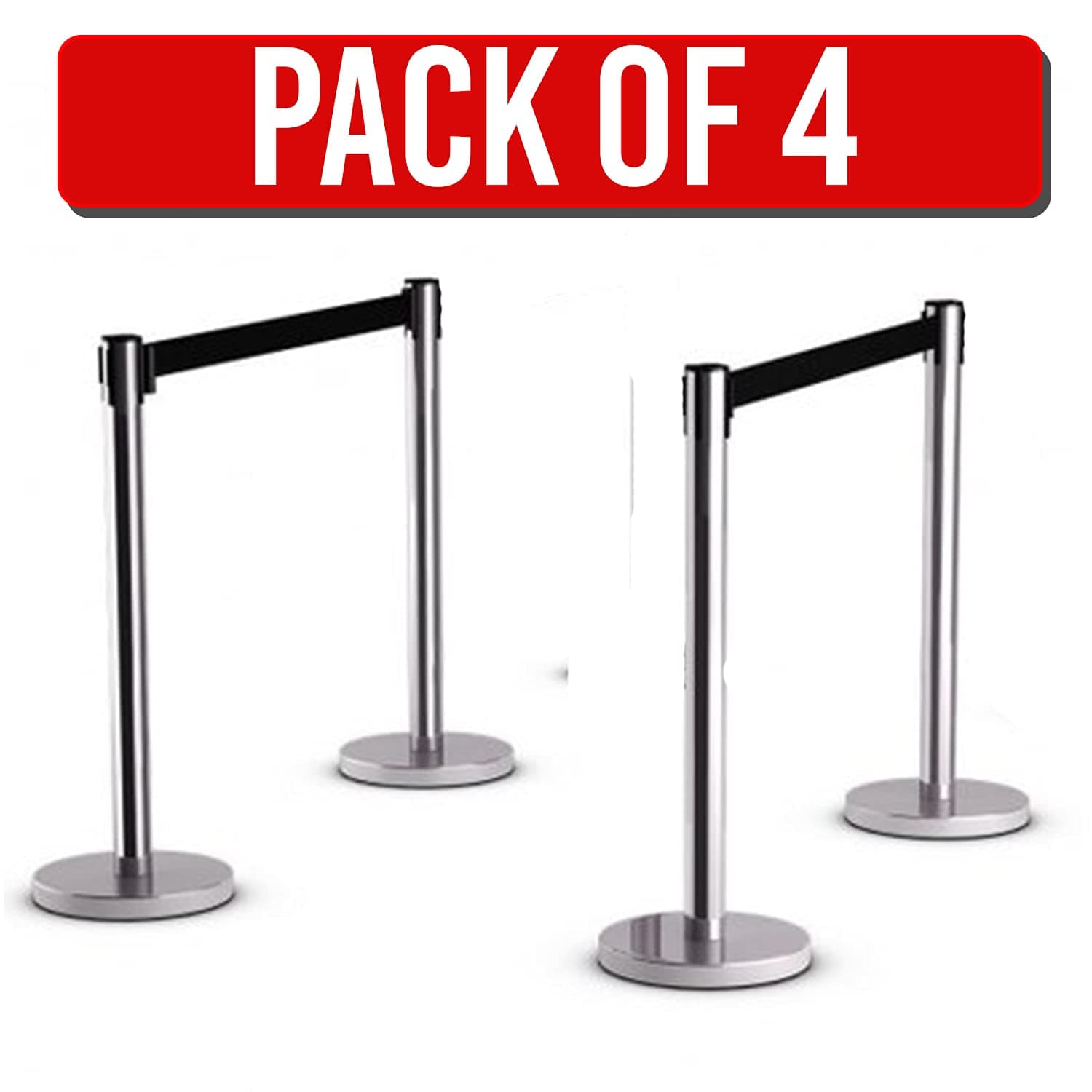 LADWA Set of 4 Q Please (Q Manager), 202 Grade Extendable 2.25 mtr Hook Type Stanchions Barrier Accessories Steel Barricade, Black Que Manager view 4