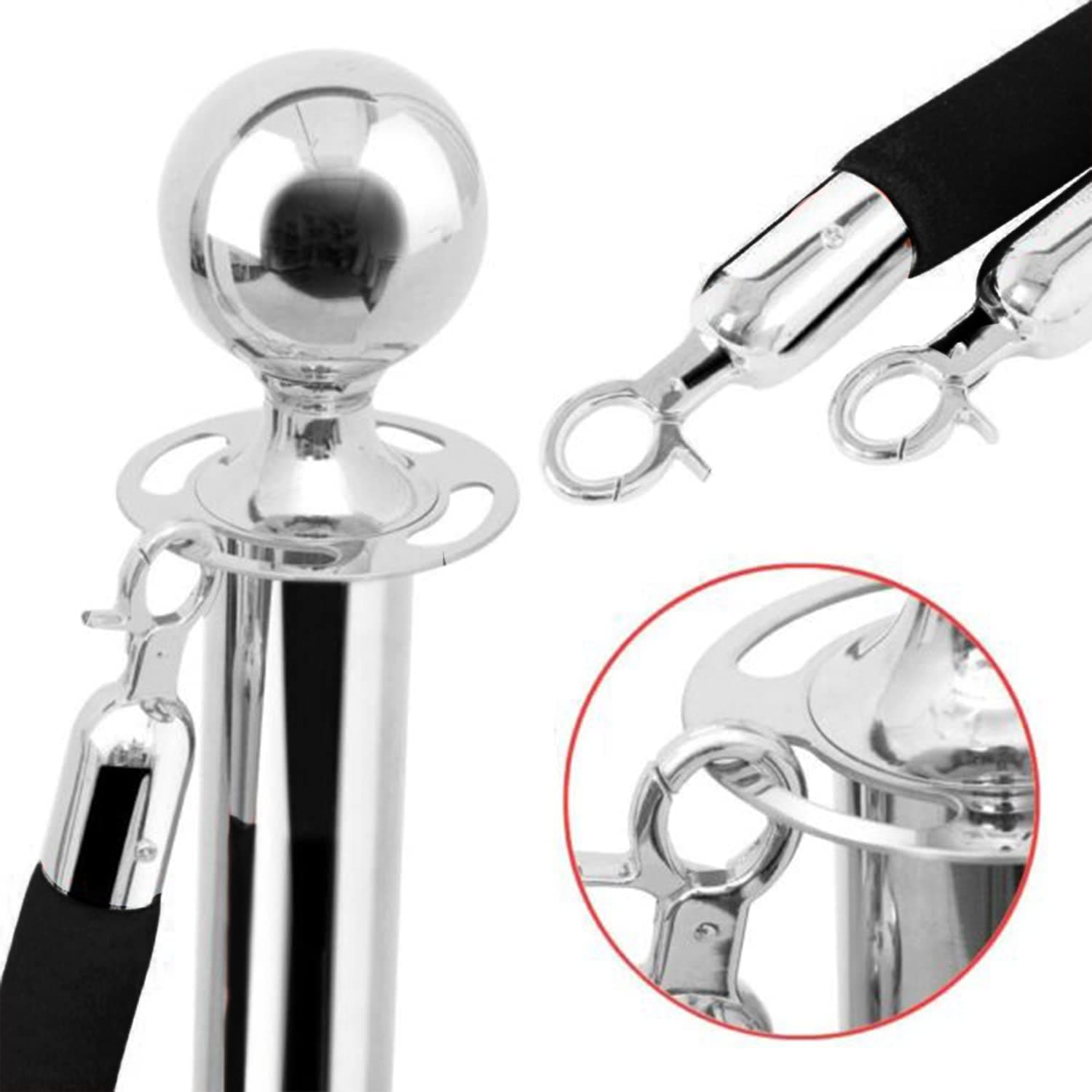 LADWA Set of 9 Silver Finish Q Please (Q Manager) with Black Velvet Rope for Ensuring Social Distancing, Queue Manager with 1.5m Rope, Barricade, Stanchions (Set of 9 Pillar and 9 Rope) view 4