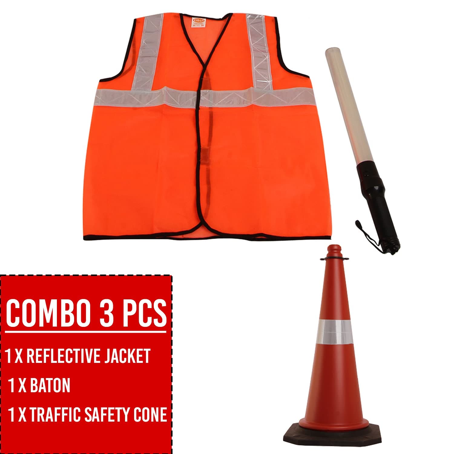 LADWA Combo 3 Pcs of Orange Reflecting Jacket, Traffic Safety Cone and Traffic Safety Light Stick Baton with 3 Flashing Modes - (1 X Reflective Jacket + 1 X Baton + 1 X Traffic Safety Cone) view 5