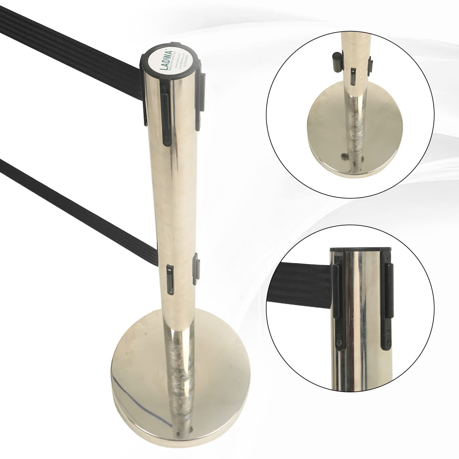 LADWA Set of 2 Double Belt Q Please (Q Manager), 202 Grade Extendable 2.25 mtr Hook Type Stanchions Barrier Accessories Steel Barricade, Black Que Manager view 2