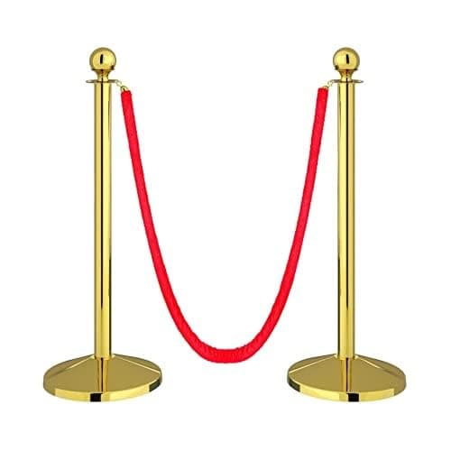 LADWA Set of 2 Golden Finish Q Please (Q Manager) with Red Velvet Rope for Ensuring Social Distancing, Queue Manager with 1.5m Rope, Barricade, Stanchions (Set of 2 Pillar and 1 Rope)