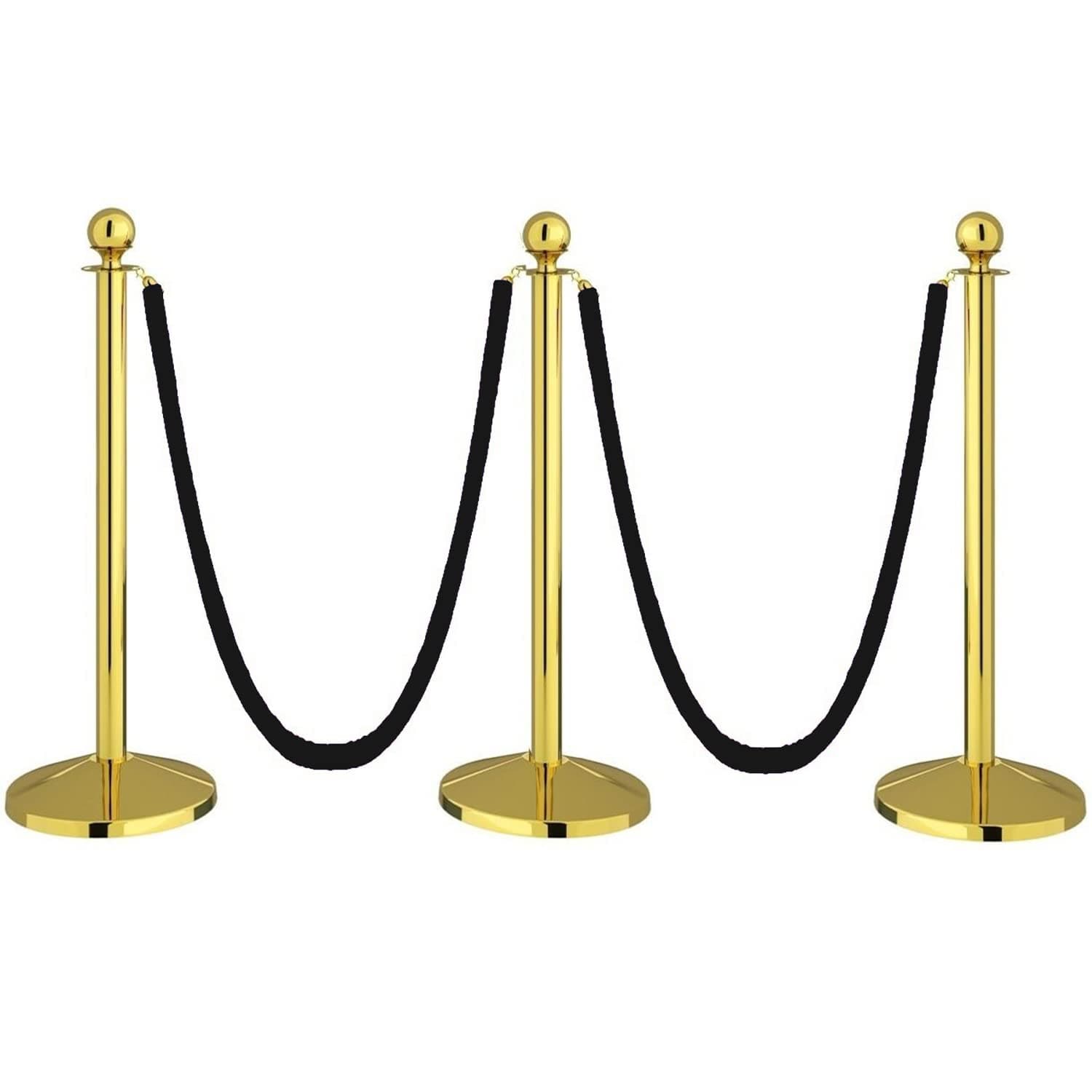 LADWA Set of 5 Golden Finish Q Please (Q Manager) with Black Velvet Rope for Ensuring Social Distancing, Queue Manager with 1.5m Rope, Barricade, Stanchions (Set of 5 Pillar and 5 Rope)