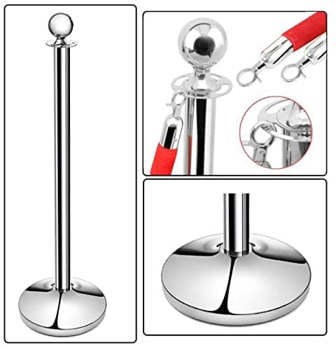 LADWA Set of 2 Silver Finish Q Please (Q Manager) with Red Velvet Rope for Ensuring Social Distancing, Queue Manager with 1.5m Rope, Barricade, Stanchions (Set of 2 Pillar and 1 Rope) view 5