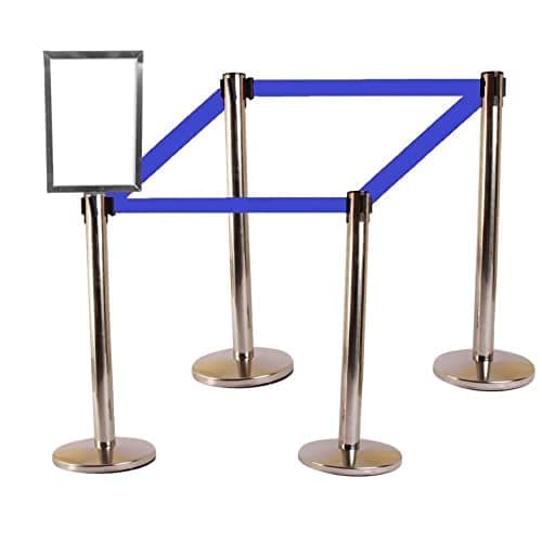 LADWA Set of 3 Golden Finish Q Please (Q Manager) with Red Velvet Rope for Ensuring Social Distancing, Queue Manager with 1.5m Rope, Barricade, Stanchions (Set of 3 Pillar and 3 Rope)