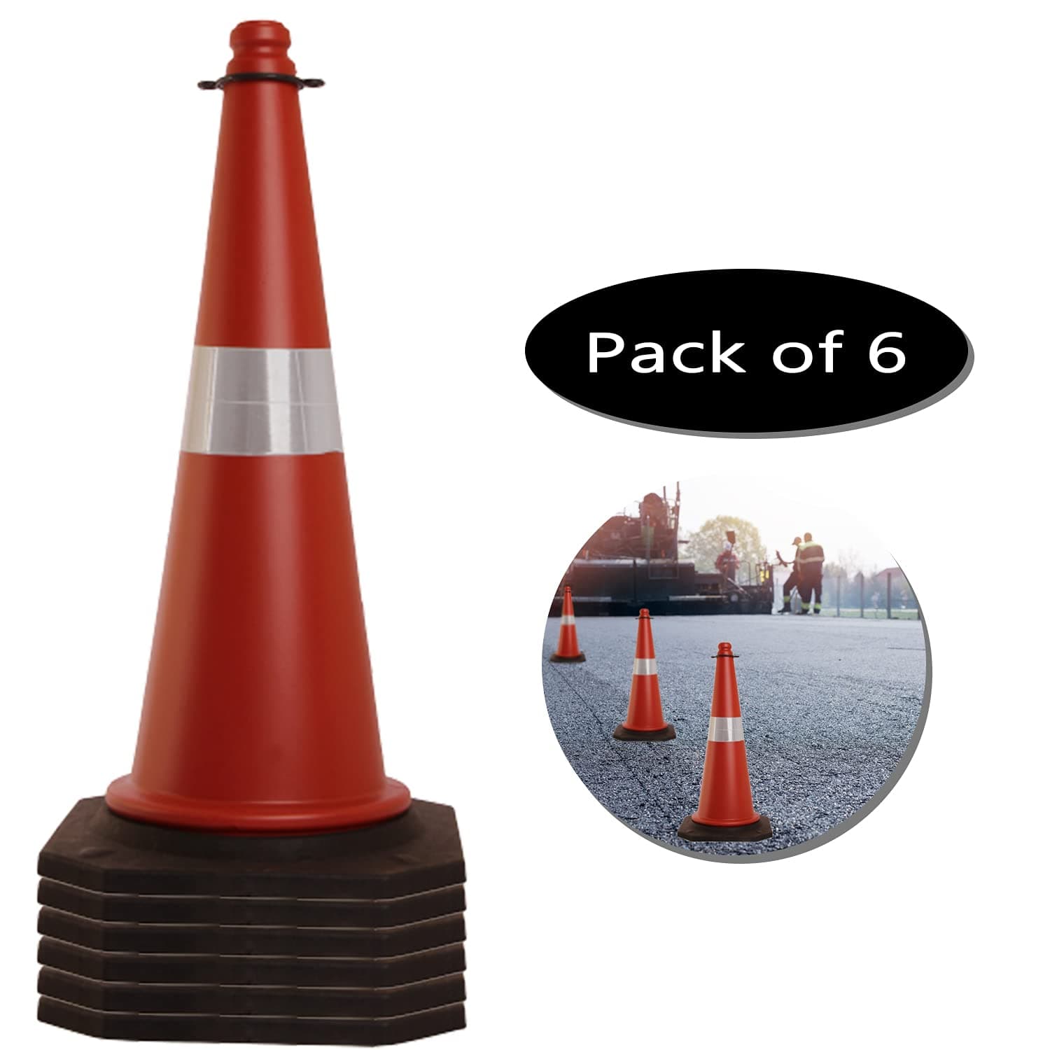 LADWA 6 Pcs 750mm Impact Resistant Road Traffic Safety Cones with Reflective Strips Collar (Universal Size) view 2