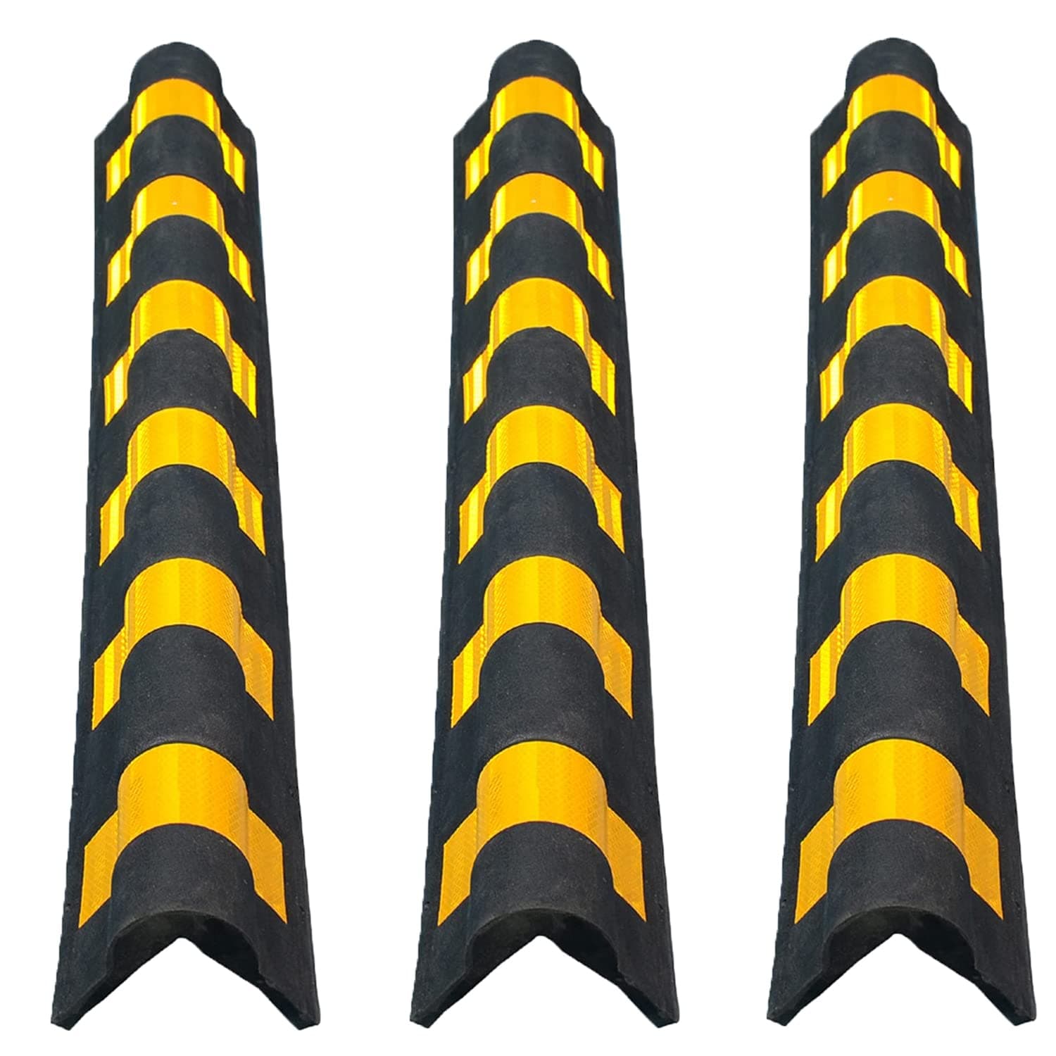 LADWA 1000 mm 9 Pieces Parking Safety Pillar Guard, Rubber Corner Bounce Shaped Guard with Yellow Reflective Tapes for High Visibility - (Pack of 9)