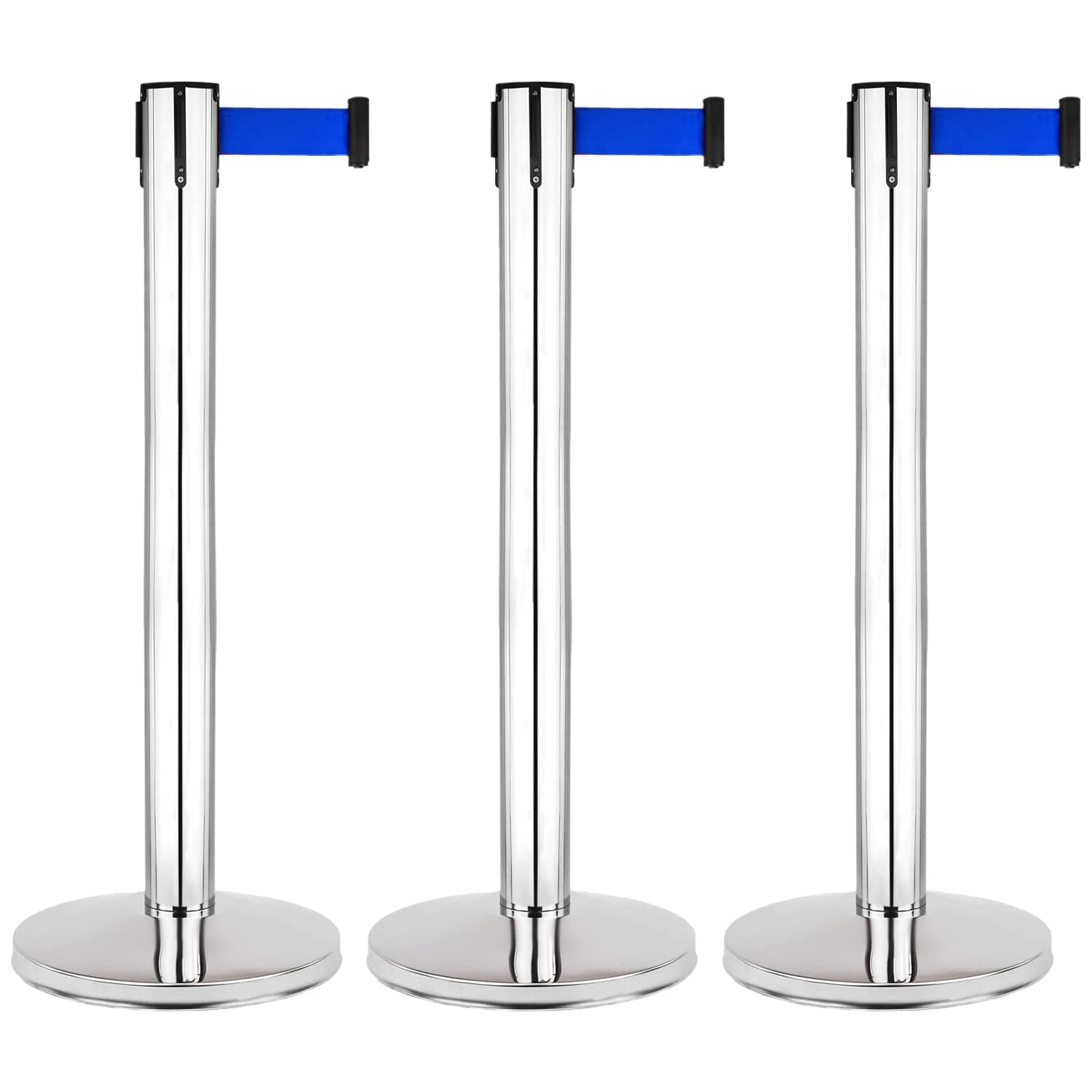 LADWA Set of 3 Q Please (Q Manager), 202 Grade Extendable 2.25 mtr Hook Type Stanchions Barrier Accessories Steel Barricade, Blue Que Manager