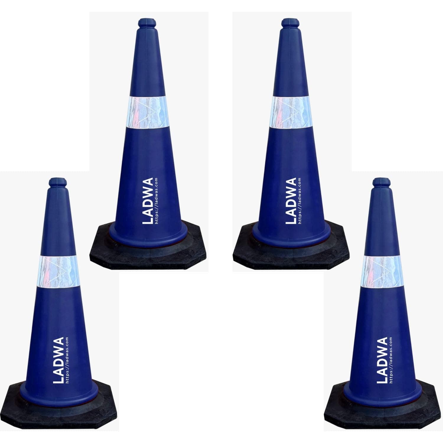 LADWA Industrial Accident Road Sefety Cone Pack of 2,750mm,4 Traffic Safety Blue Cones + 4 mtr chain + 4 Hooks with Black Rubber Weighted Base and Highly Visible Reflective Collar