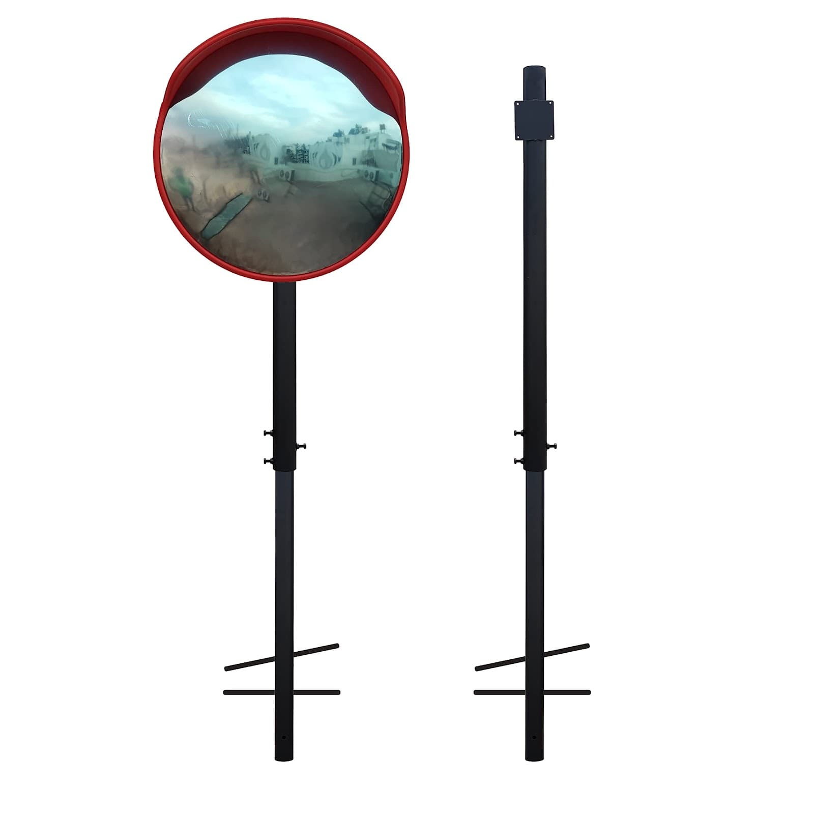 Ladwa Height Adjustable Concreting (Cement/Jelly Mix) Grey Pole 3Inch With 32 Inch Convex Mirror (One Pole & One 32 Inch Mirror)