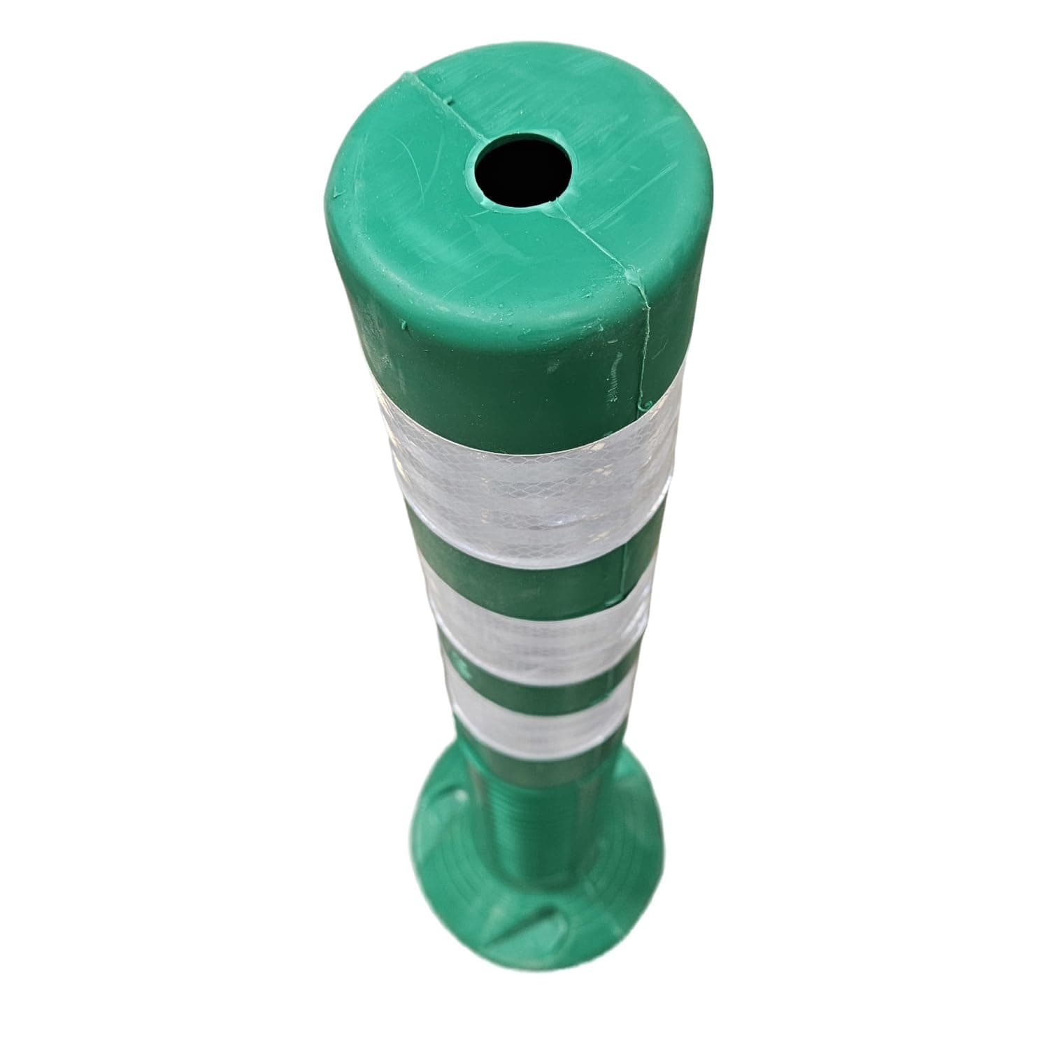 Ladwa Flexible Plastic Spring Post Green,(Pack of 2) High Grade Elastomeric Polymer Material With 3 White Reflective Tapes Easy To Install Safety T-Top Bollard Barrier Parking Block (Green). view 2