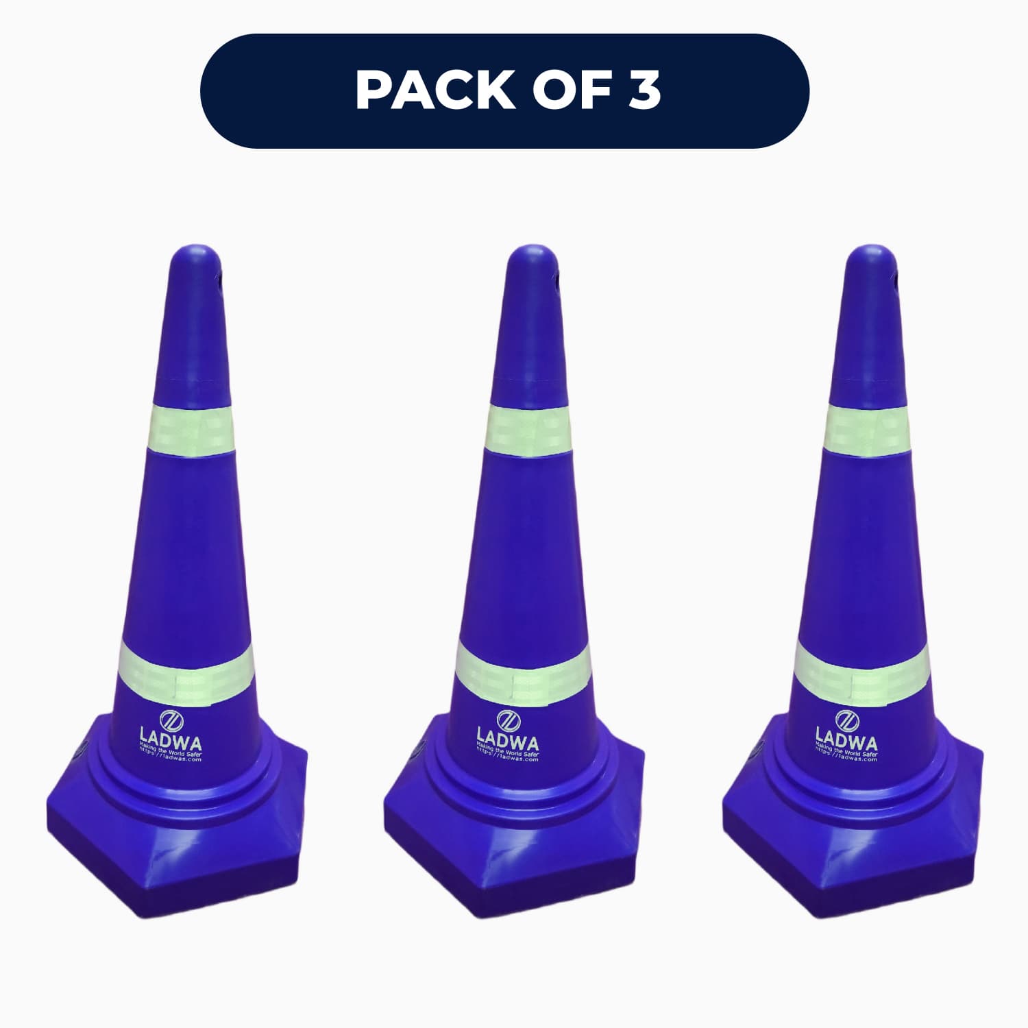 LADWA Safety Cones - Round Top-Hexa Base -Blue-4.0 Kg 750mm
(Pack -3)