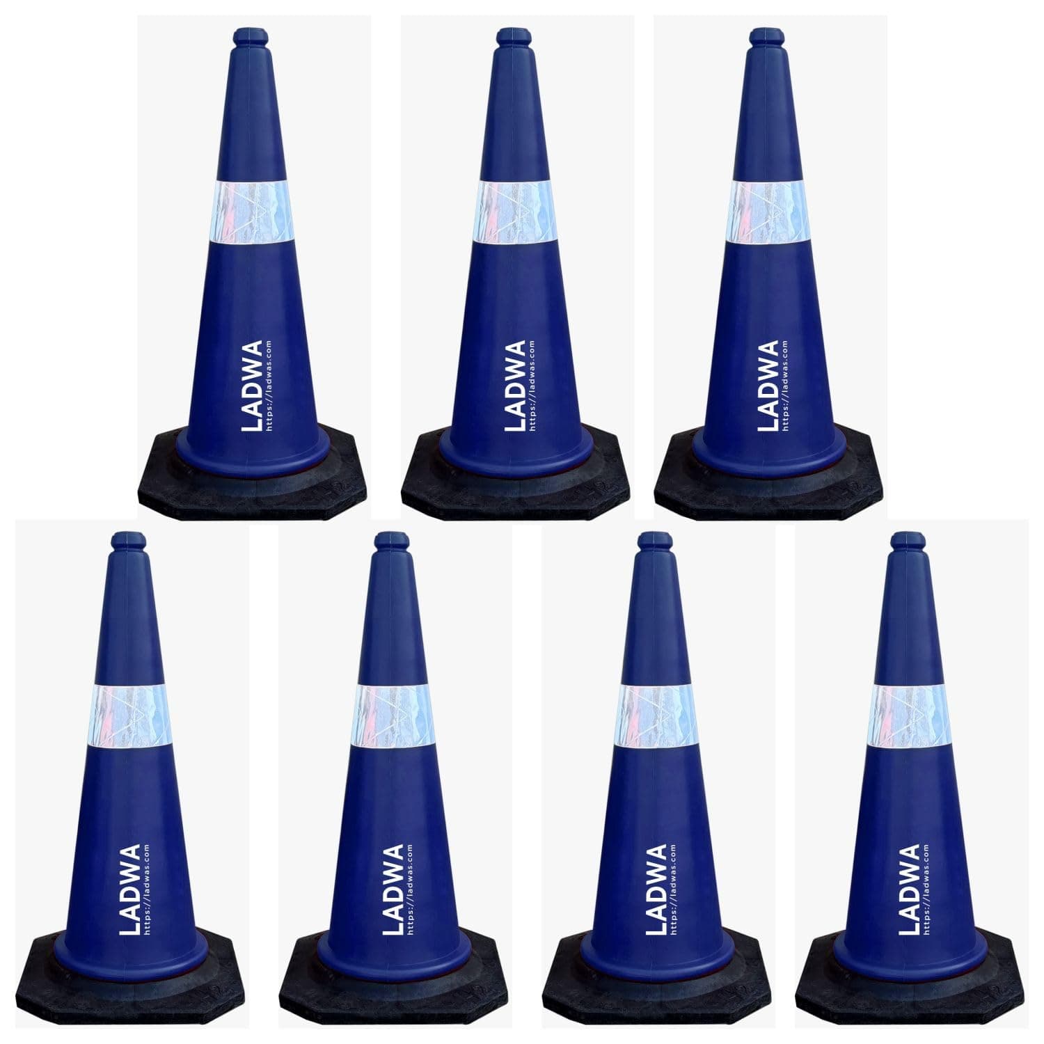 LADWA 750mm Combo of Impact Resistant Road 7 Traffic Safety Blue Cones + 7 mtr chain + 7 Hooks.