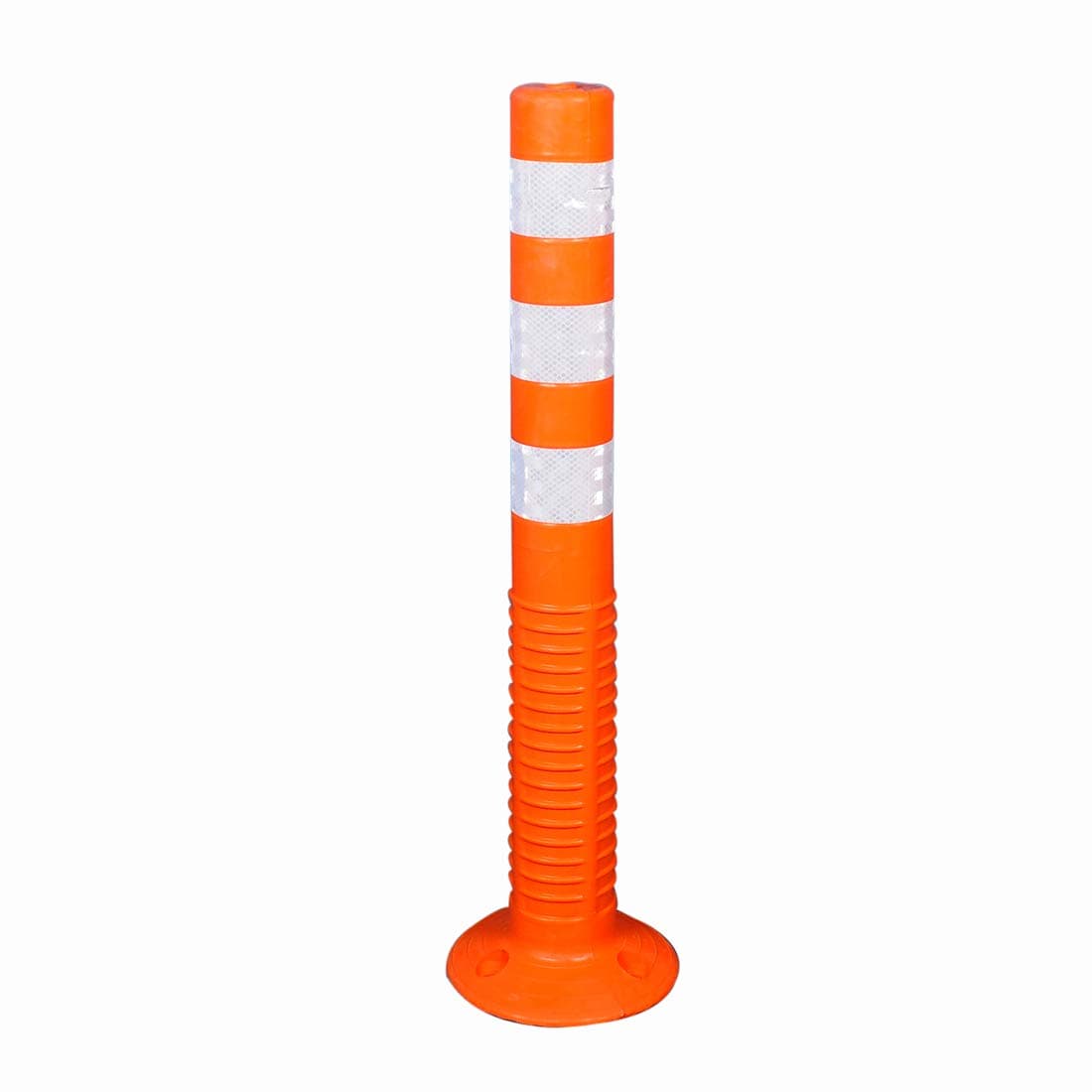 Ladwa Flexible Plastic Spring Post Barrier (Pack of 6) High Grade Elastomeric Polymer Material With 3 White Reflective Tapes Easy To Install Safety T-Top Bollard Barrier Parking Block (Orange)