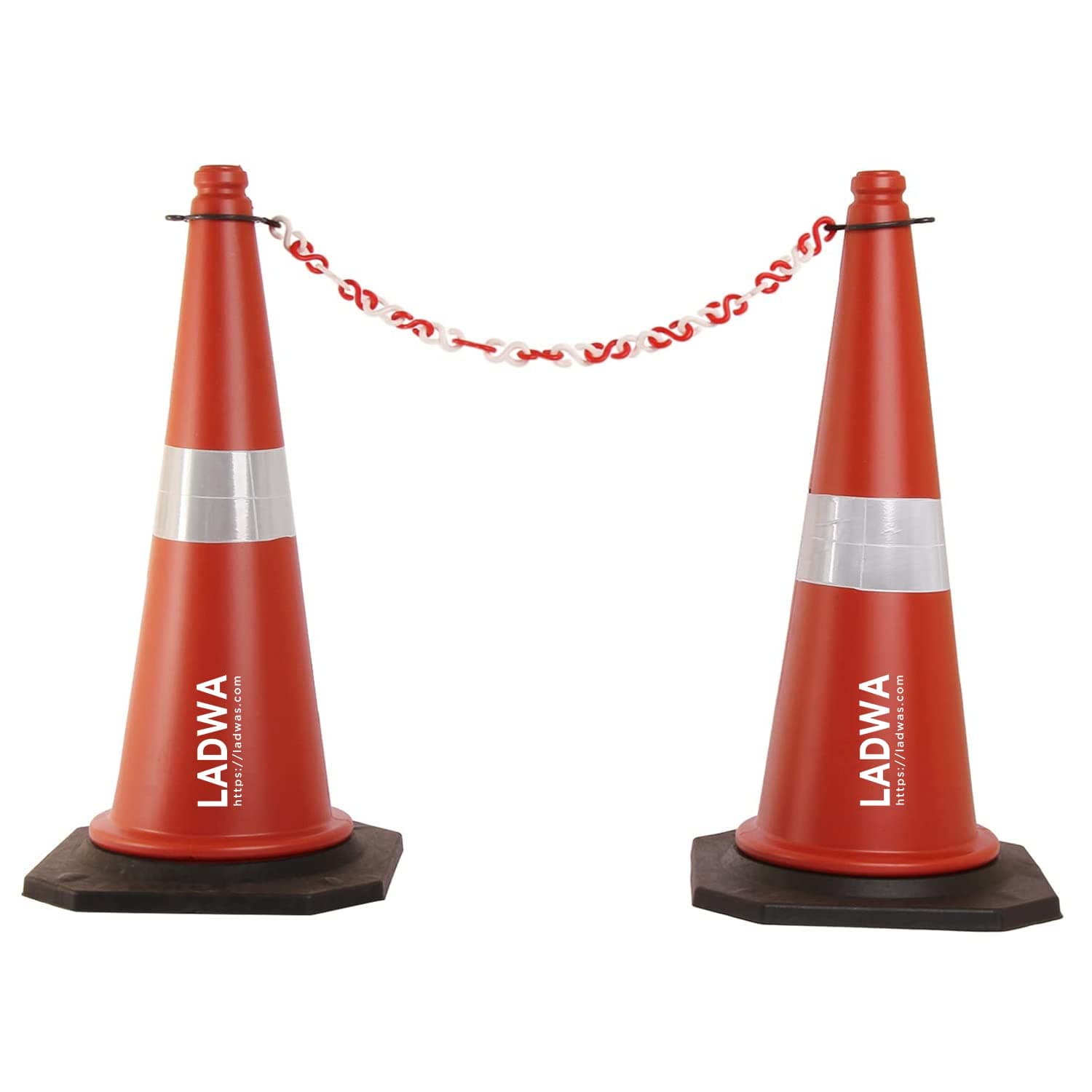 LADWA Road Traffic Cone, Pack of 2 cones 750mm, with 2 mtr chain + 2 hooks, (Safety Cone, Traffic Safety Cone, Road Safety Cone with Reflective Strips Collar)