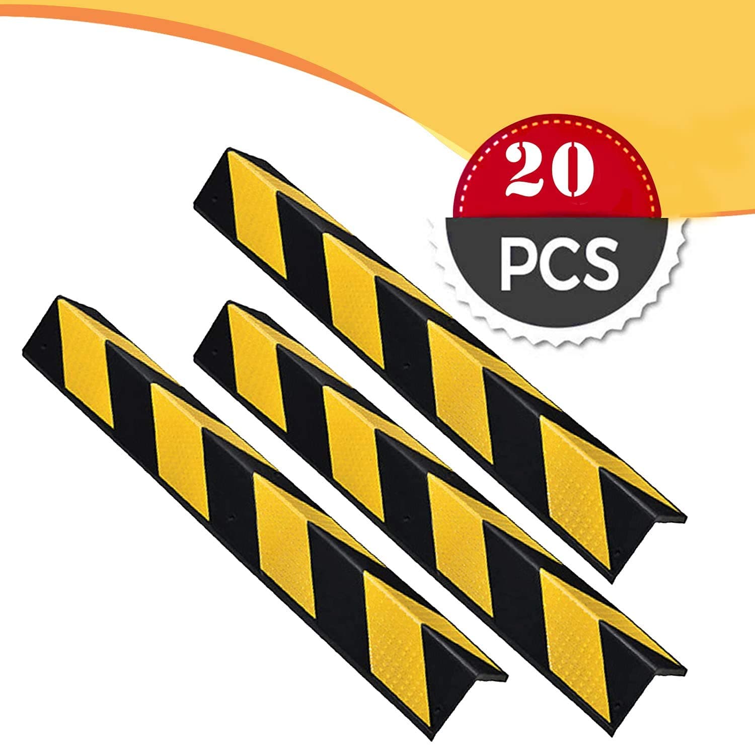 LADWA 800mm, 20 Pieces Parking Safety Pillar Guard, Rubber Corner L Shaped Guard with Yellow Reflective Tapes For High Visibility view 4