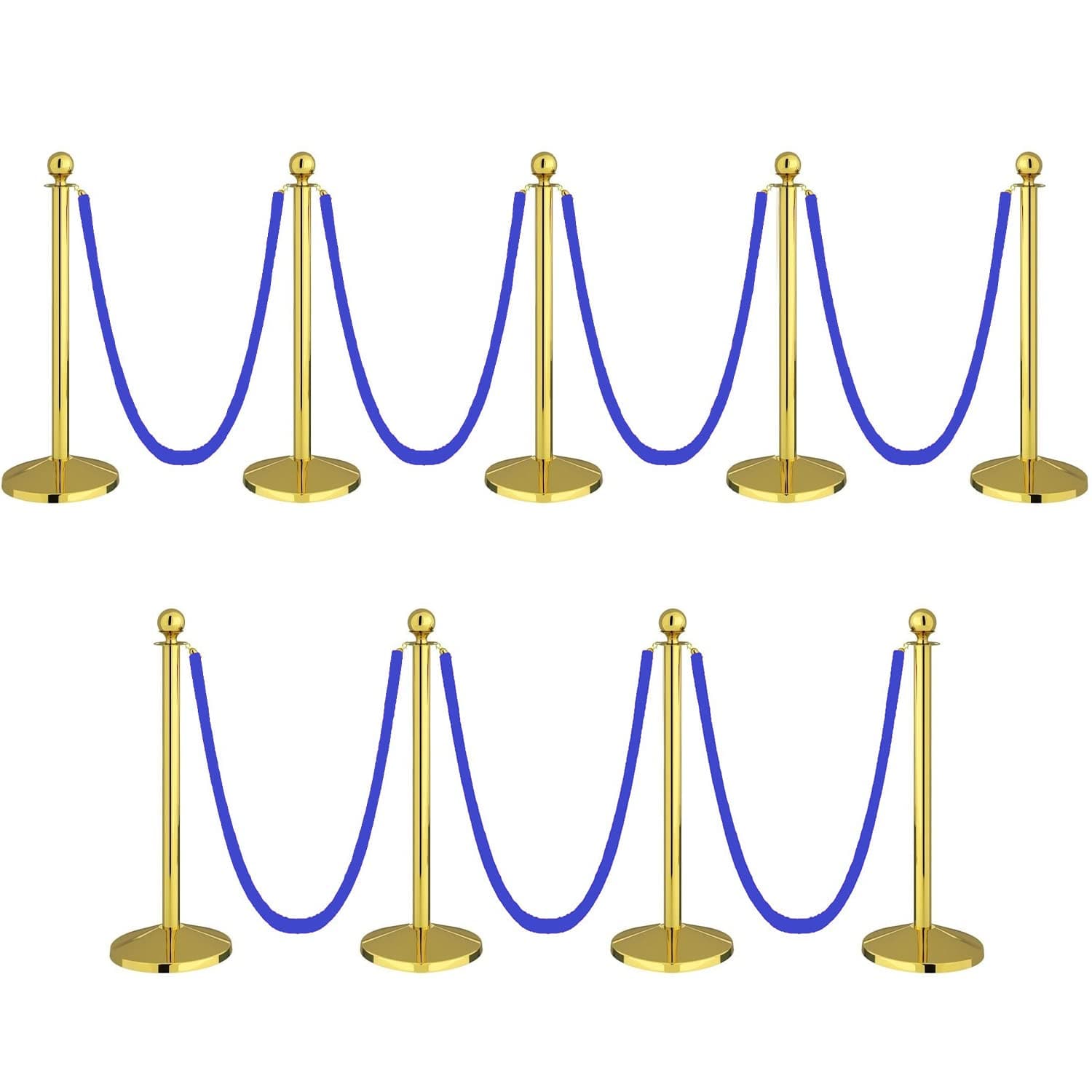 LADWA Set of 9 Golden Finish Q Please (Q Manager) with Blue Velvet Rope for Ensuring Social Distancing, Queue Manager with 1.5m Rope, Barricade, Stanchions (Set of 9 Pillar and 9 Rope)