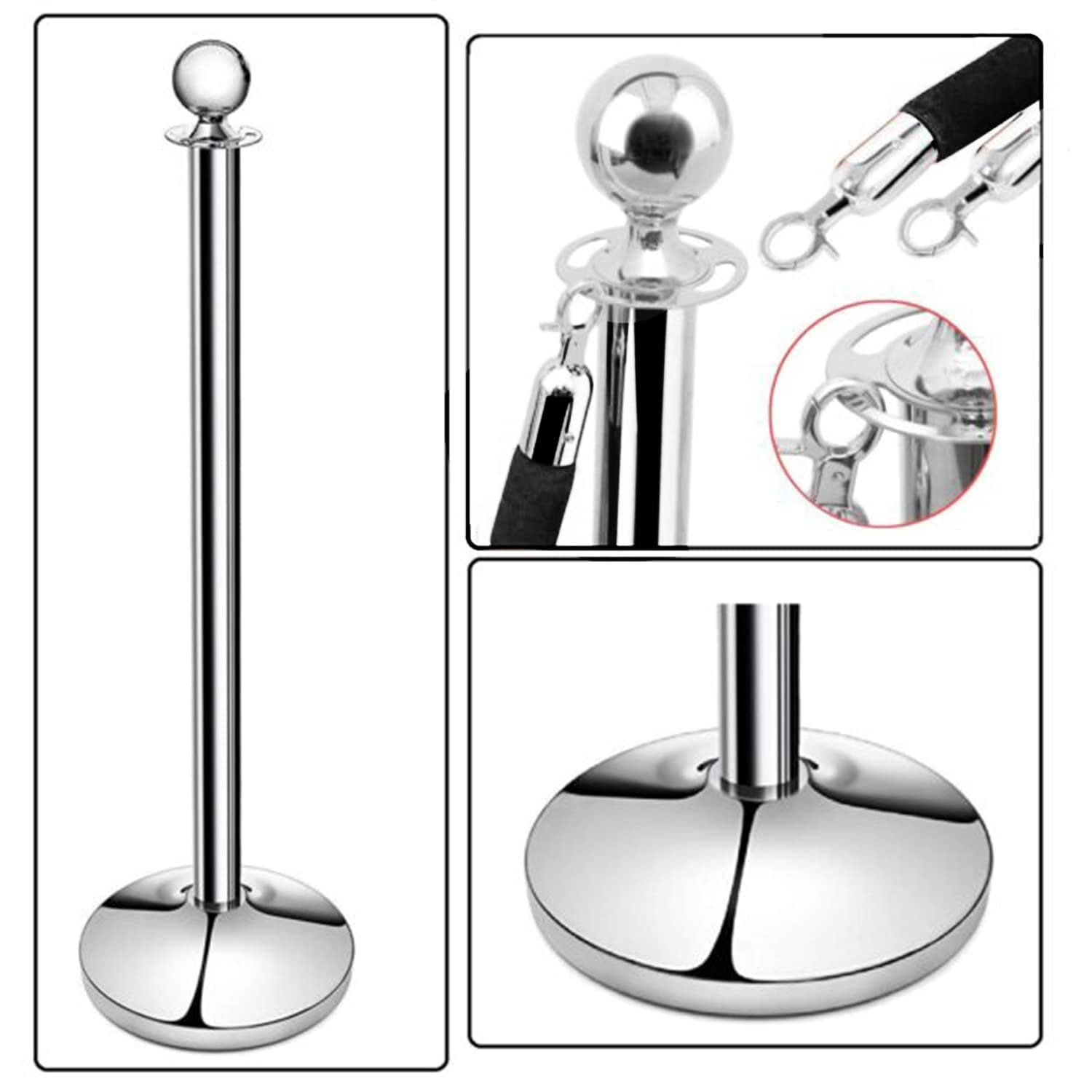 LADWA Set of 9 Silver Finish Q Please (Q Manager) with Black Velvet Rope for Ensuring Social Distancing, Queue Manager with 1.5m Rope, Barricade, Stanchions (Set of 9 Pillar and 9 Rope) view 5