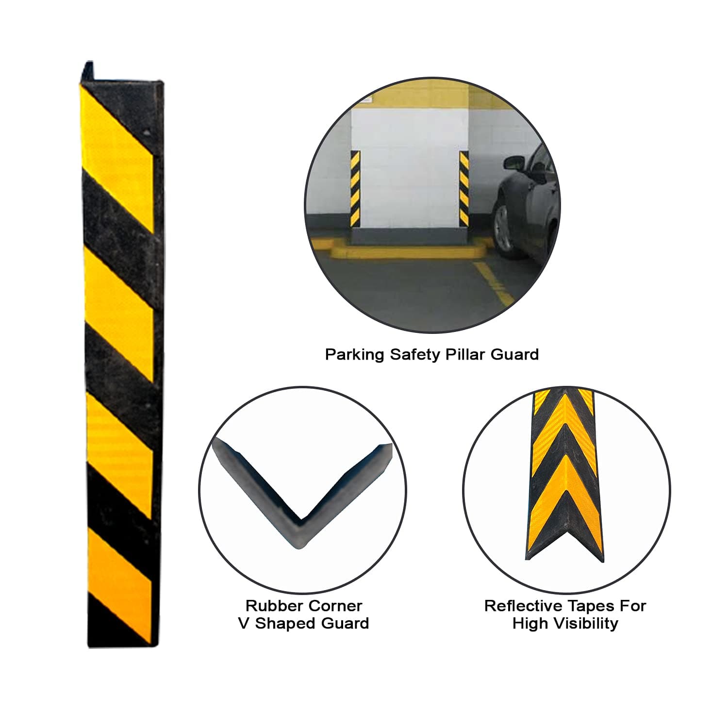 LADWA 800mm, 5 Pieces Parking Safety Pillar Guard, Rubber Corner L Shaped Guard with Yellow Reflective Tapes For High Visibility view 4
