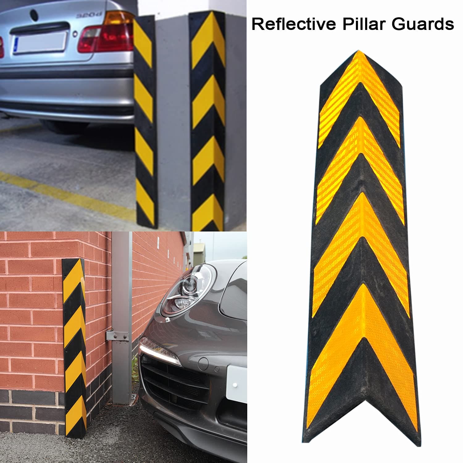 LADWA 800mm, 5 Pieces Parking Safety Pillar Guard, Rubber Corner L Shaped Guard with Yellow Reflective Tapes For High Visibility view 3