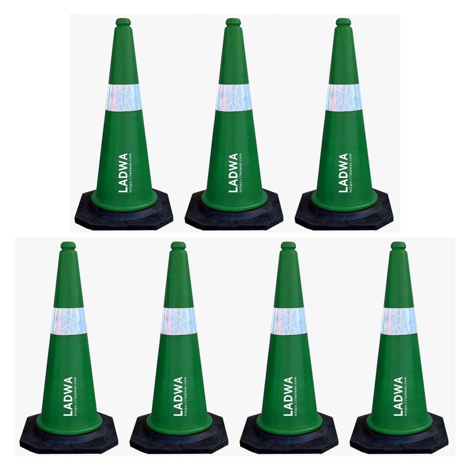 LADWA 750mm Impact Resistant Road 7 Traffic Safety Green Cones + 7 mtr chain + 7 Hooks.