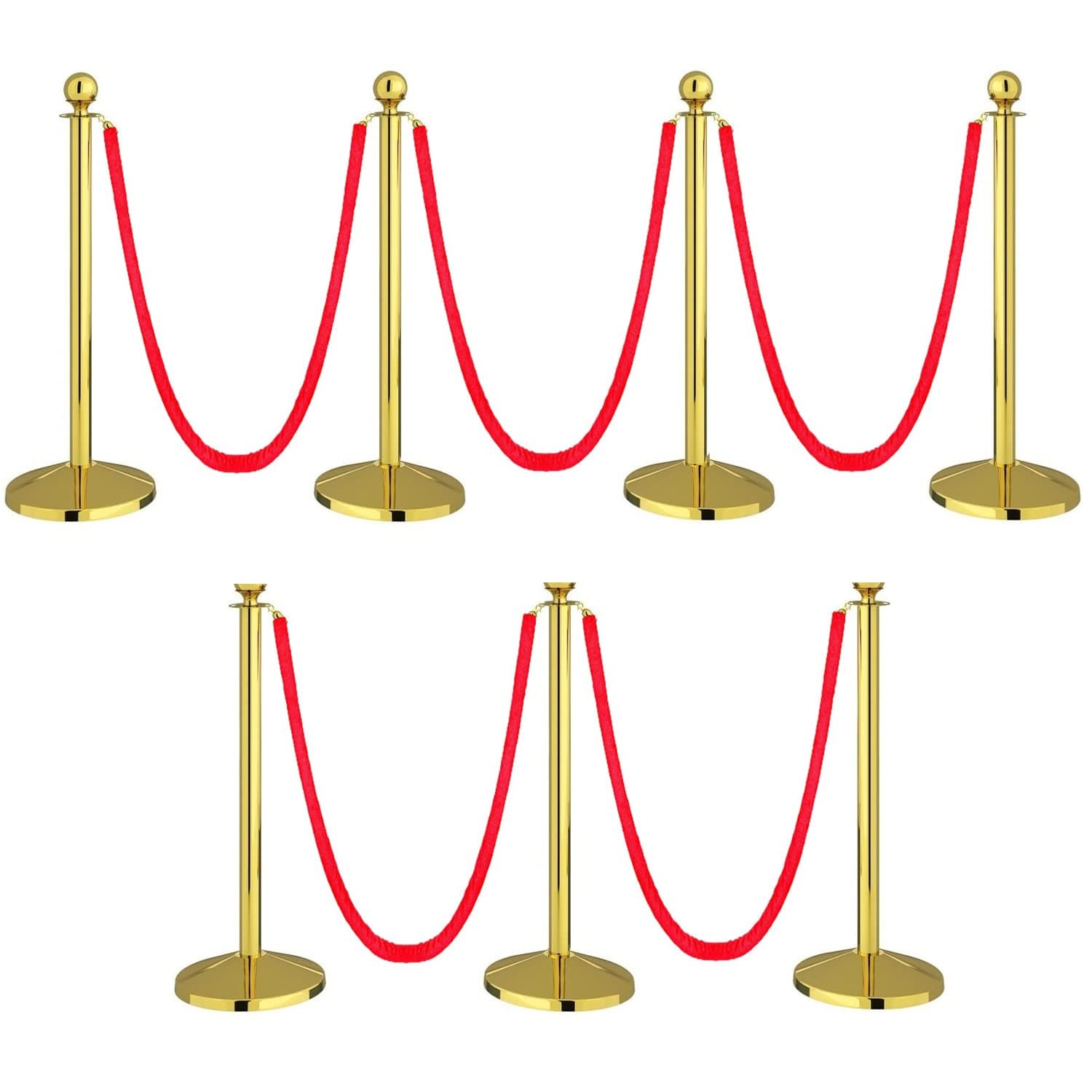 LADWA Set of 7 Golden Finish Q Please (Q Manager) with Red Velvet Rope for Ensuring Social Distancing, Queue Manager with 1.5m Rope, Barricade, Stanchions (Set of 7 Pillar and 7 Rope)