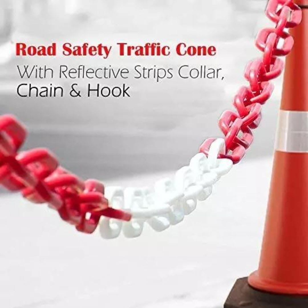 LADWA 750mm Traffic Safety Cone Combo – Set of 3 High-Visibility Cones, 3m Chain & 3 Hooks with Reflective Strips for Road Safety, Traffic Control & Hazard Marking view 3