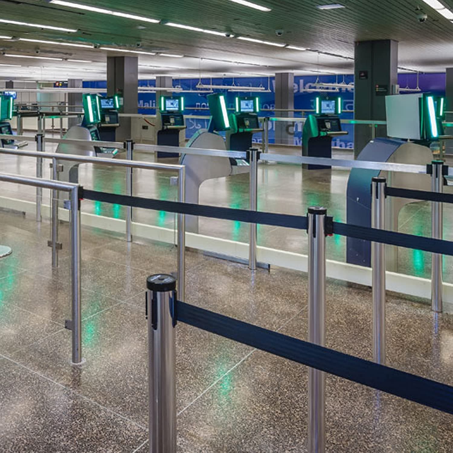 LADWA Set of 3 Golden Finish Q Please (Q Manager) with Red Velvet Rope for Ensuring Social Distancing, Queue Manager with 1.5m Rope, Barricade, Stanchions (Set of 3 Pillar and 3 Rope) view 2