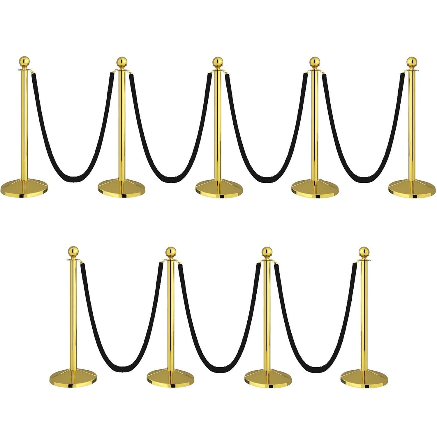 LADWA Set of 9 Golden Finish Q Please (Q Manager) with Black Velvet Rope for Ensuring Social Distancing, Queue Manager with 1.5m Rope, Barricade, Stanchions (Set of 9 Pillar and 9 Rope)